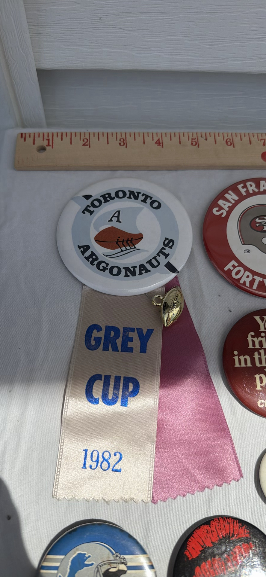Collection of Vintage Sports and Charity Pinback Buttons and Ribbons - image 2 of 8