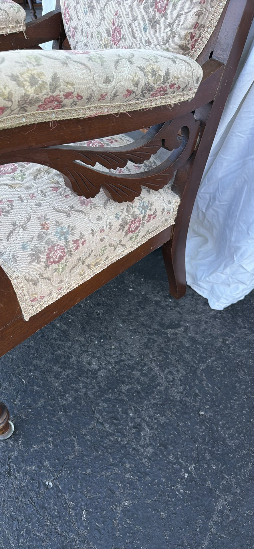 Vintage Carved Wooden Upholstered Armchair - image 6 of 15