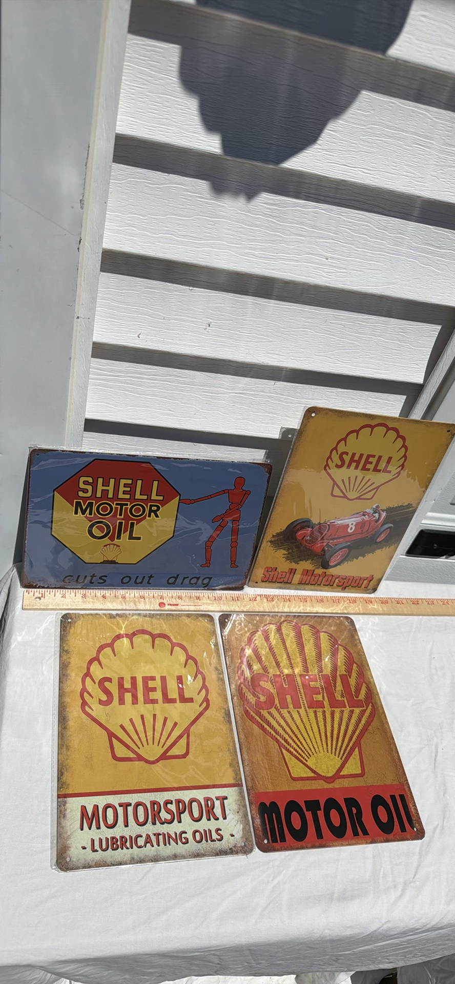 Lot (4) Retro Style - Shell Motor Oil Metal Advertising Signs Set - image 1 of 4