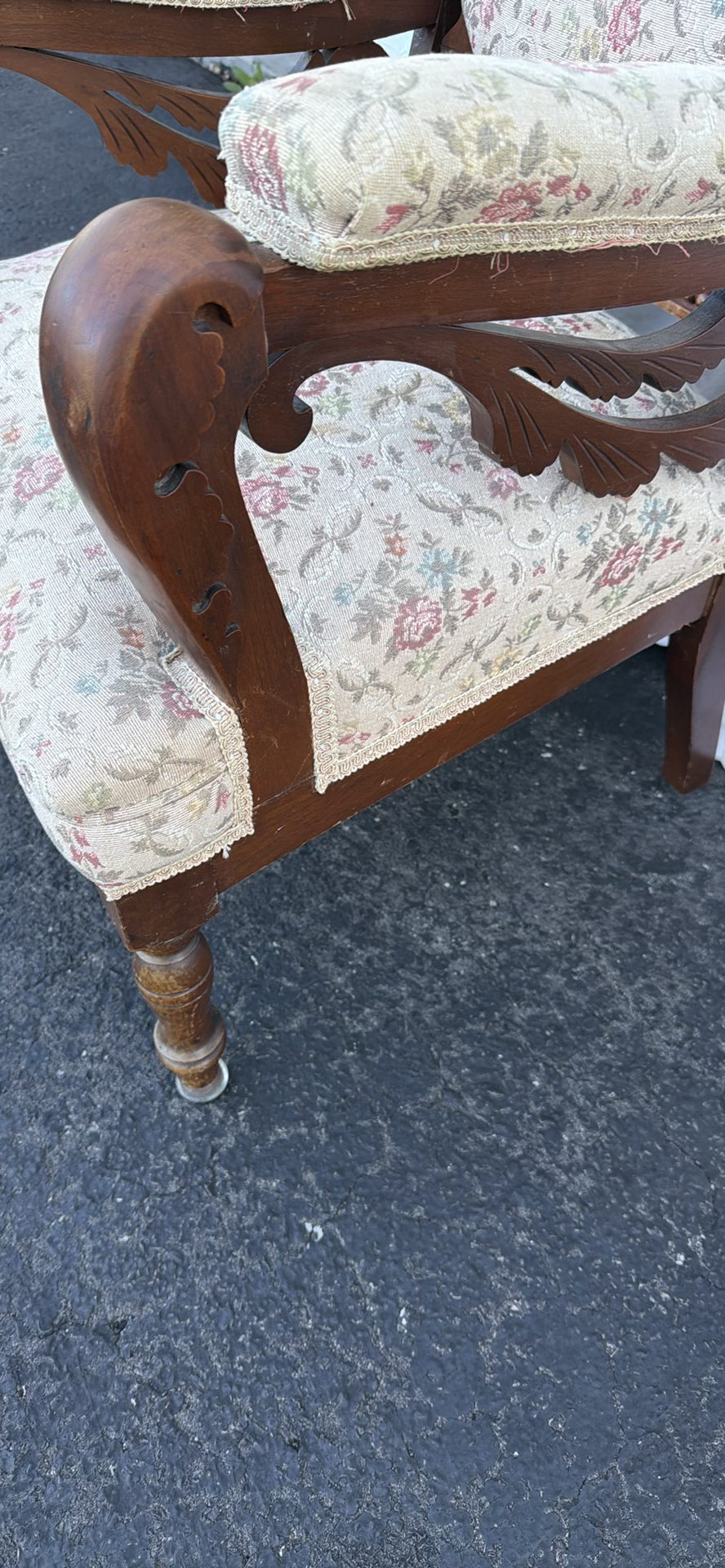 Vintage Carved Wooden Upholstered Armchair - image 5 of 15
