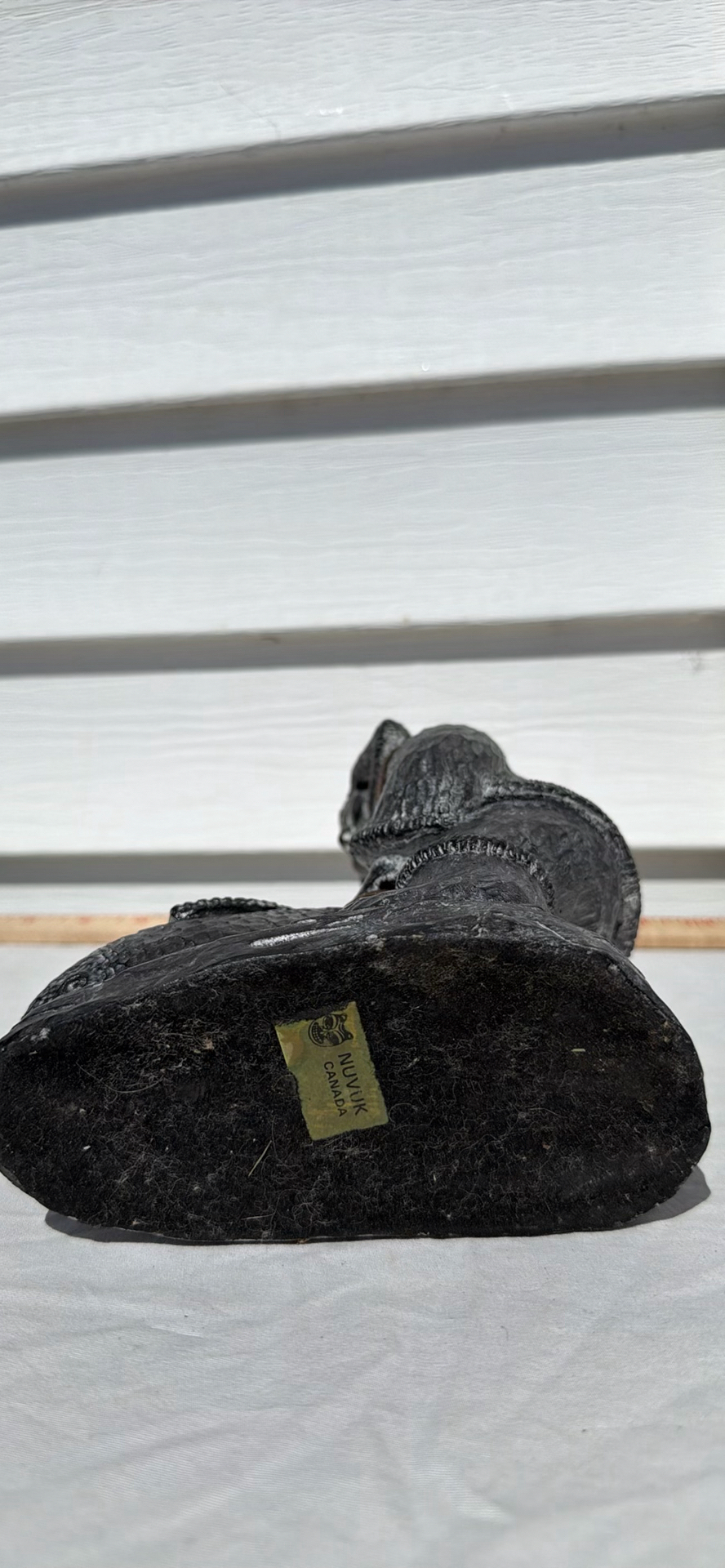 Nunavut Inuit Soapstone Carved Figure Holding a Fish Sculpture - image 5 of 7