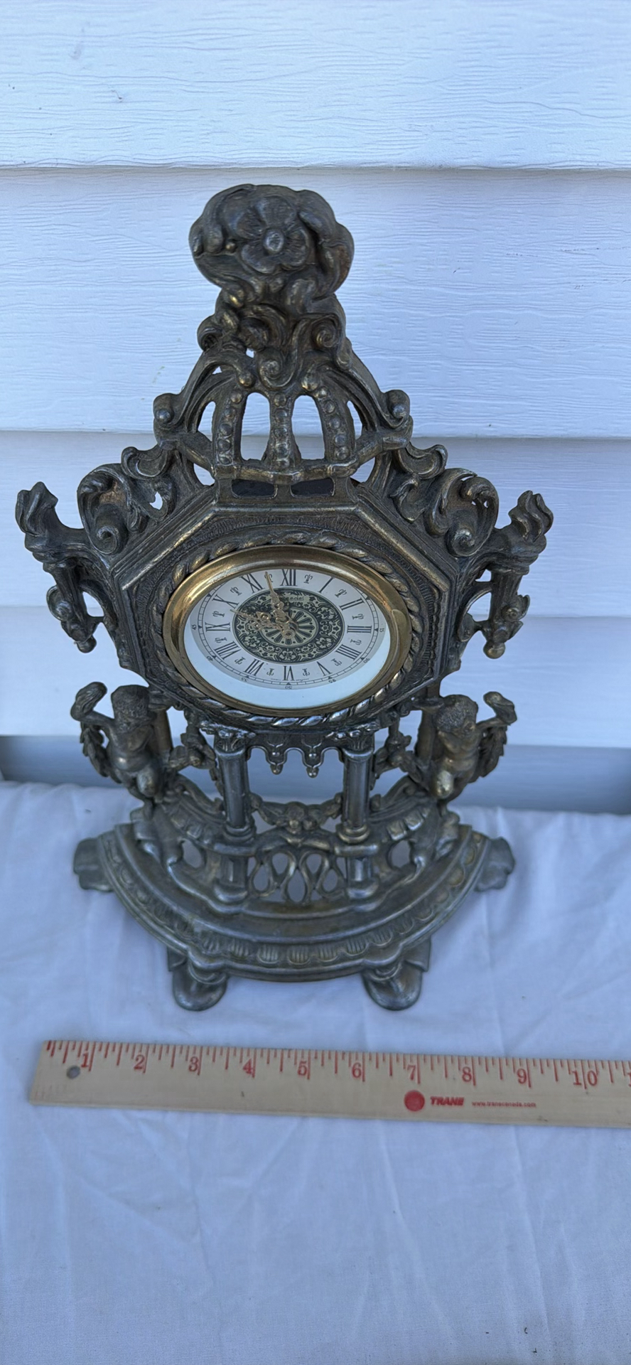 Ornate Vintage Metal Mantel Clock with Cherub Figures - image 5 of 7