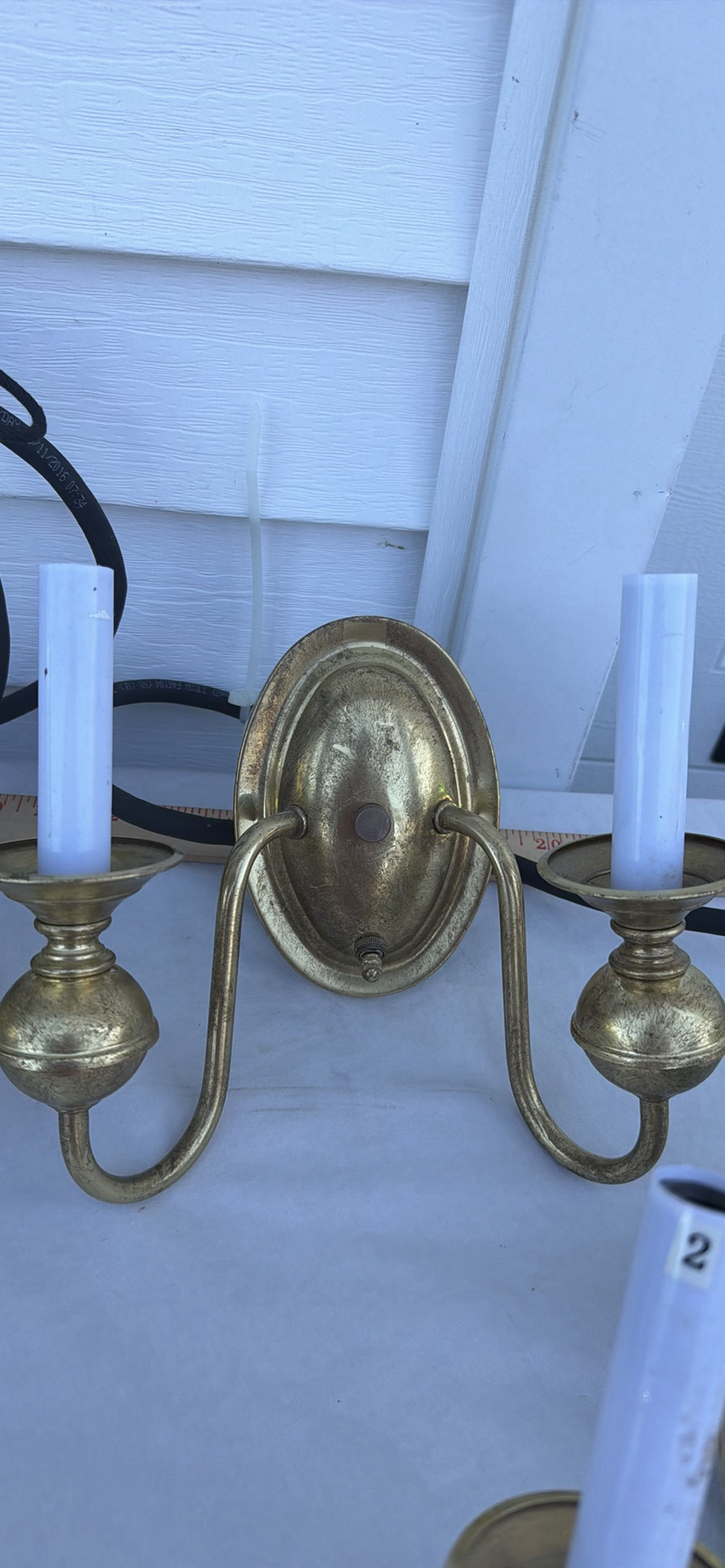 Group Of Four Brass Two-Arm Wall Sconces And Eight Sconce Shades - image 6 of 25