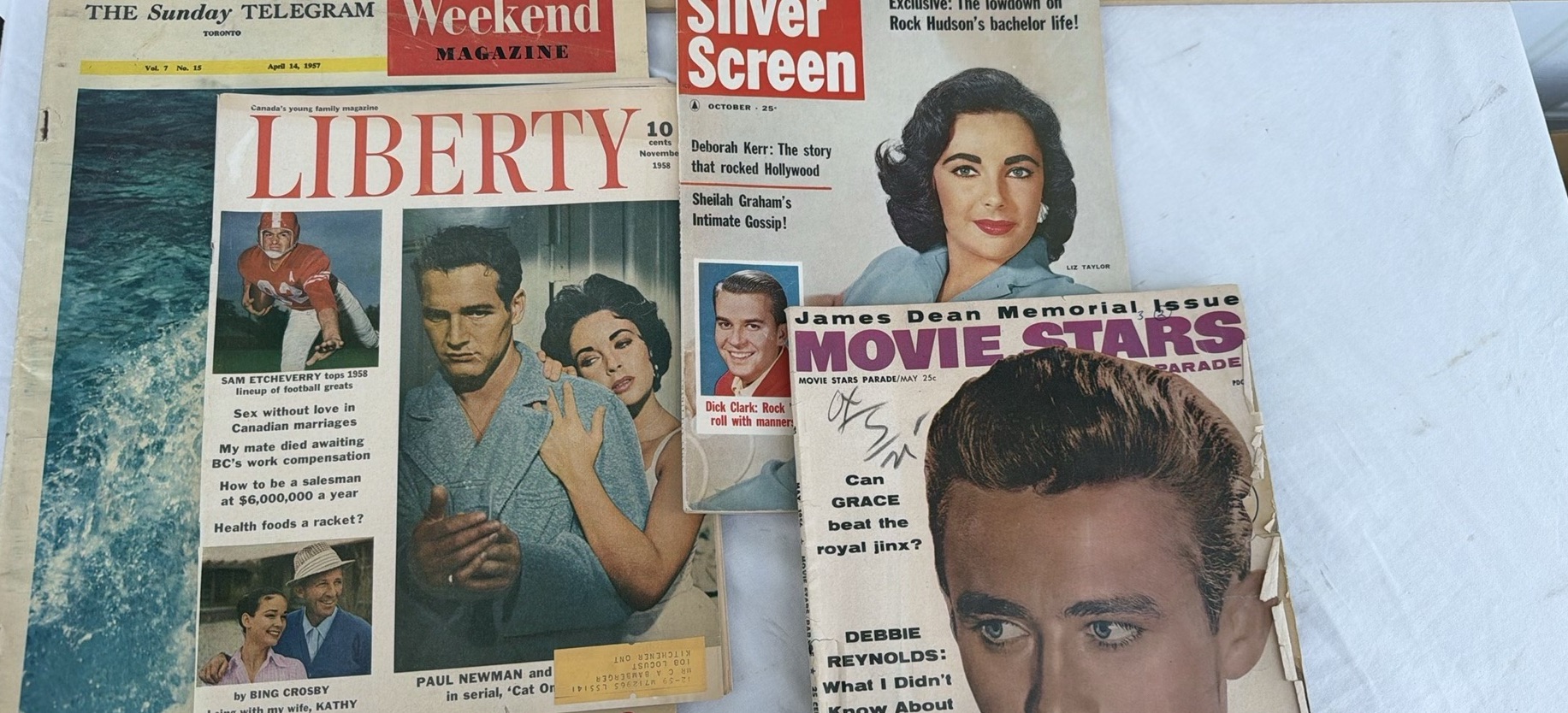 Assorted Vintage Magazines Including Movie Stars Parade, Liberty (1958), Silver Screen, and The Sunday Telegram (1957)Weekend Magazine - image 1 of 22