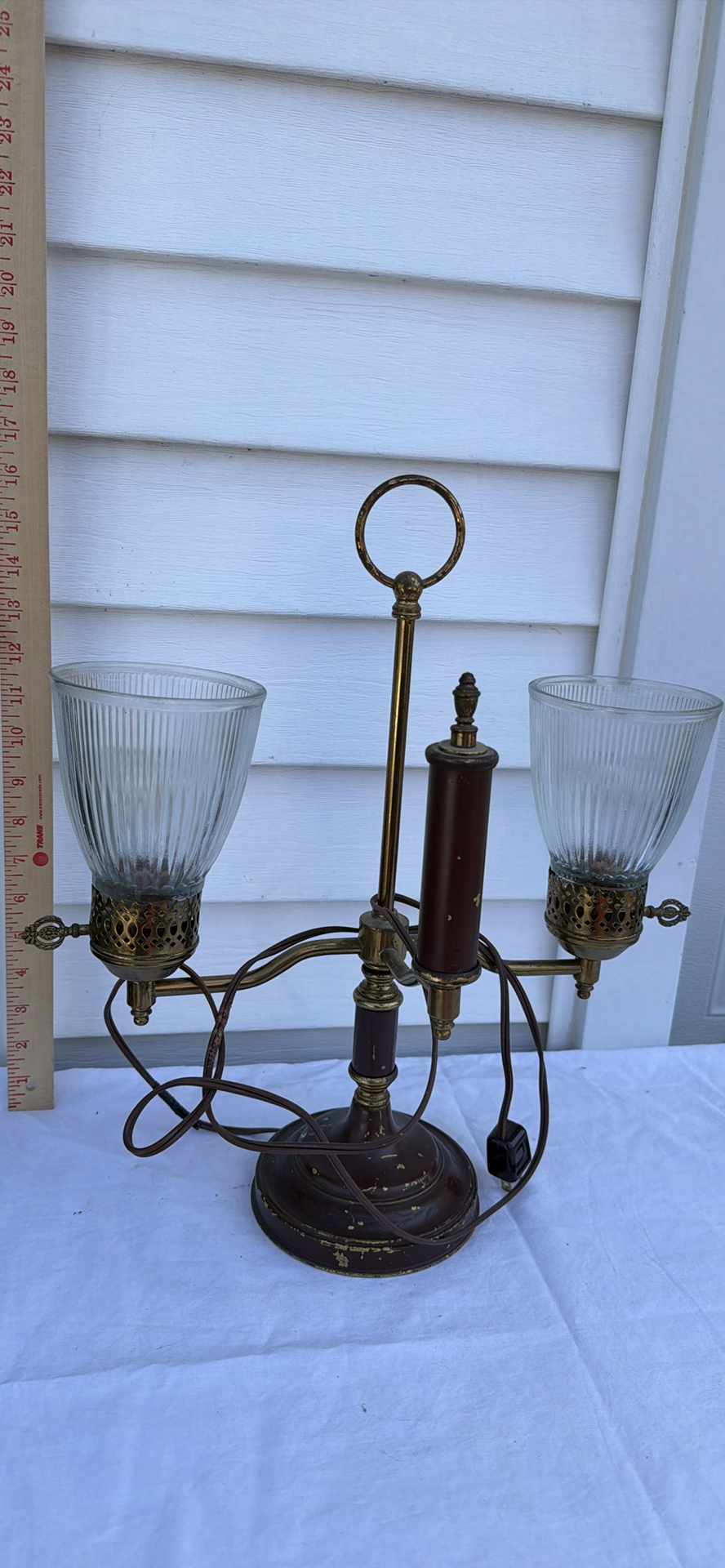 Antique Two-Light Table Lamp with Glass Shades - image 5 of 6
