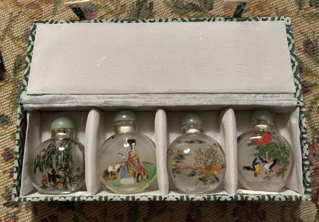 4 Vintage Chinese Reverse Painted Glass Snuff/Perfume Bottles - image 2 of 3