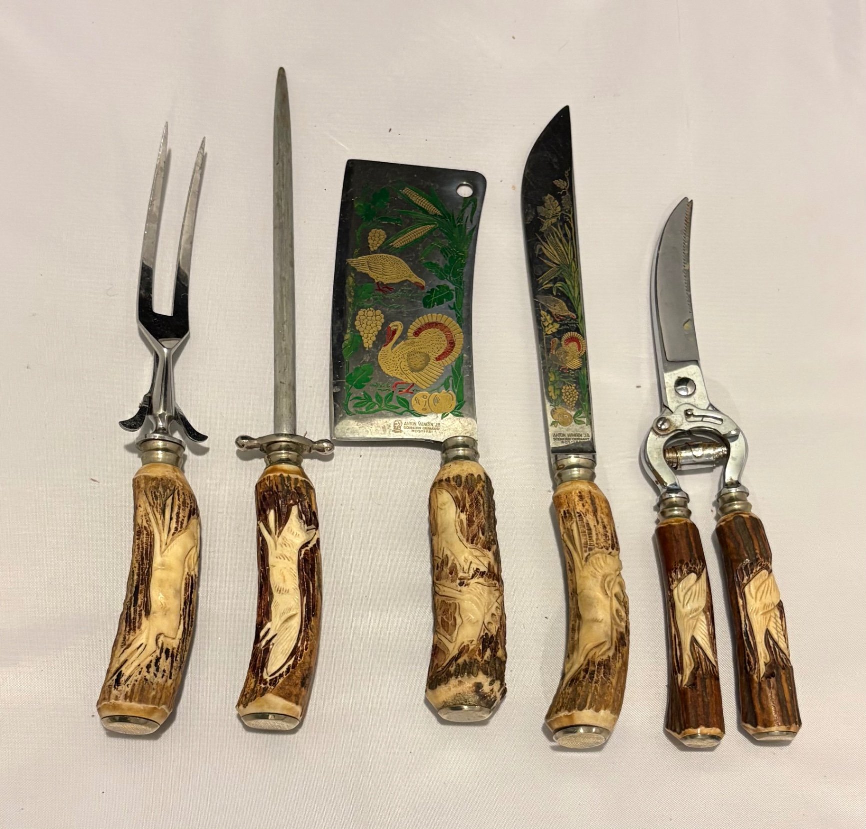 Vintage Solingen Carving Set with Stag Antler Handles - image 1 of 5