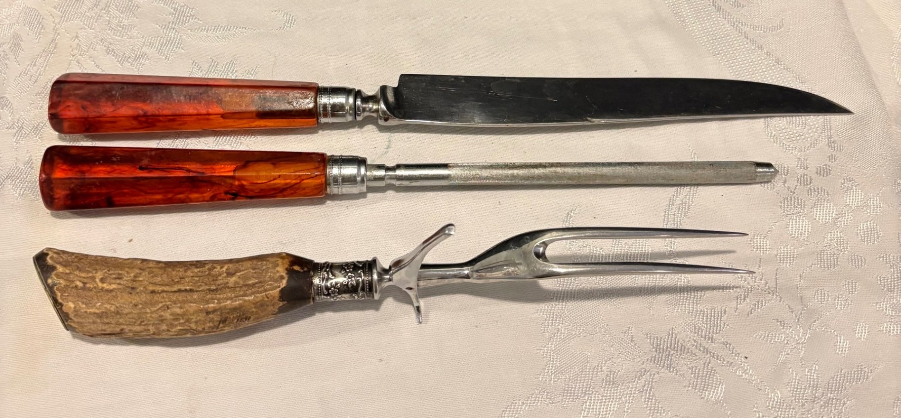 Vintage Carving Set with Bakelite Handles, Fork with Carved Stag Antler - image 1 of 3