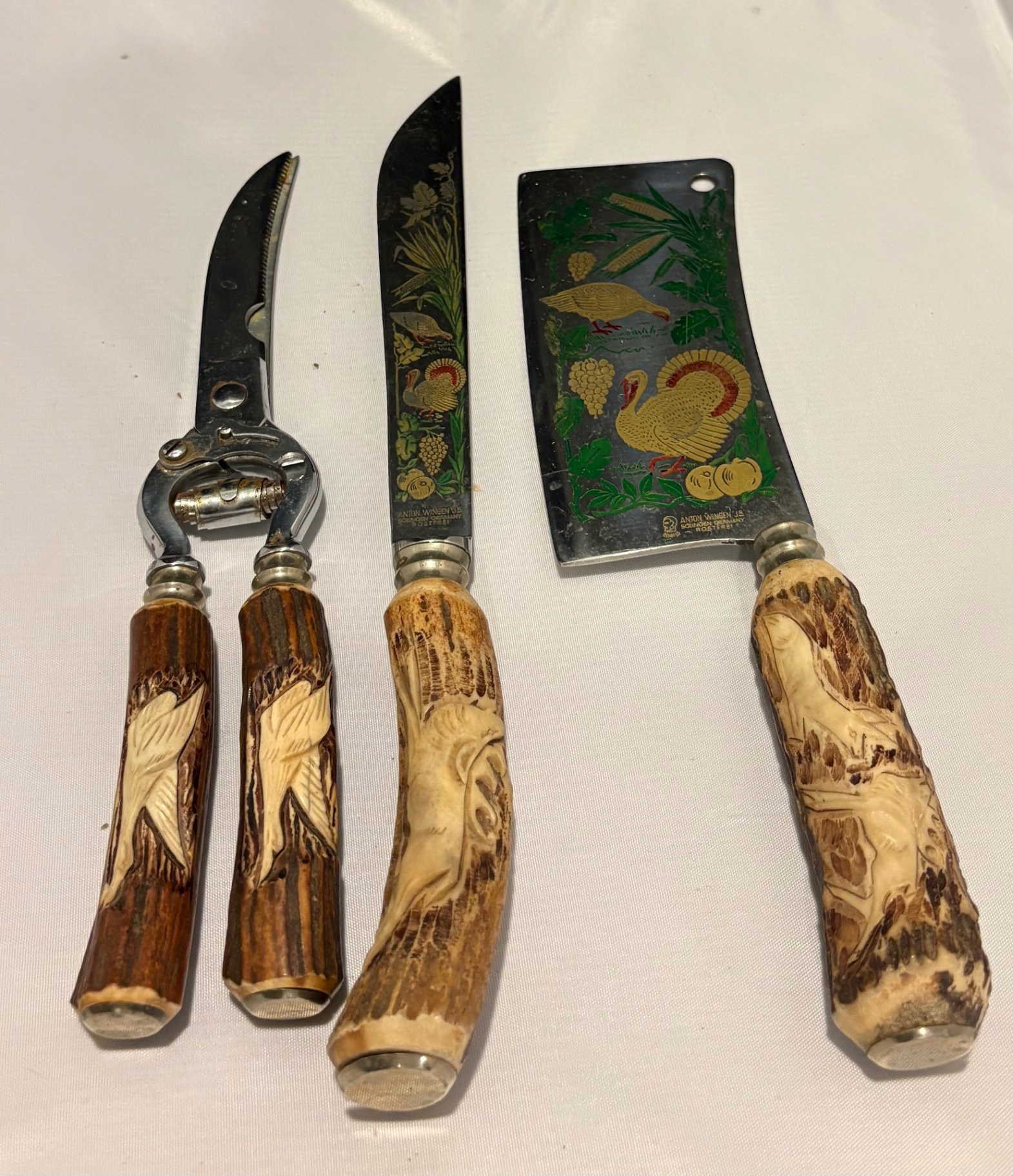 Vintage Solingen Carving Set with Stag Antler Handles - image 3 of 5