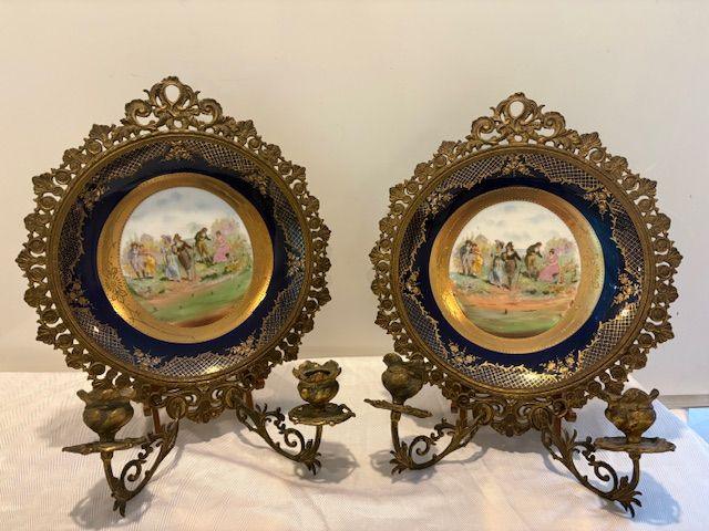 Antique Royal Vienna Porcelain Plate Candle Sconces - image 1 of 4