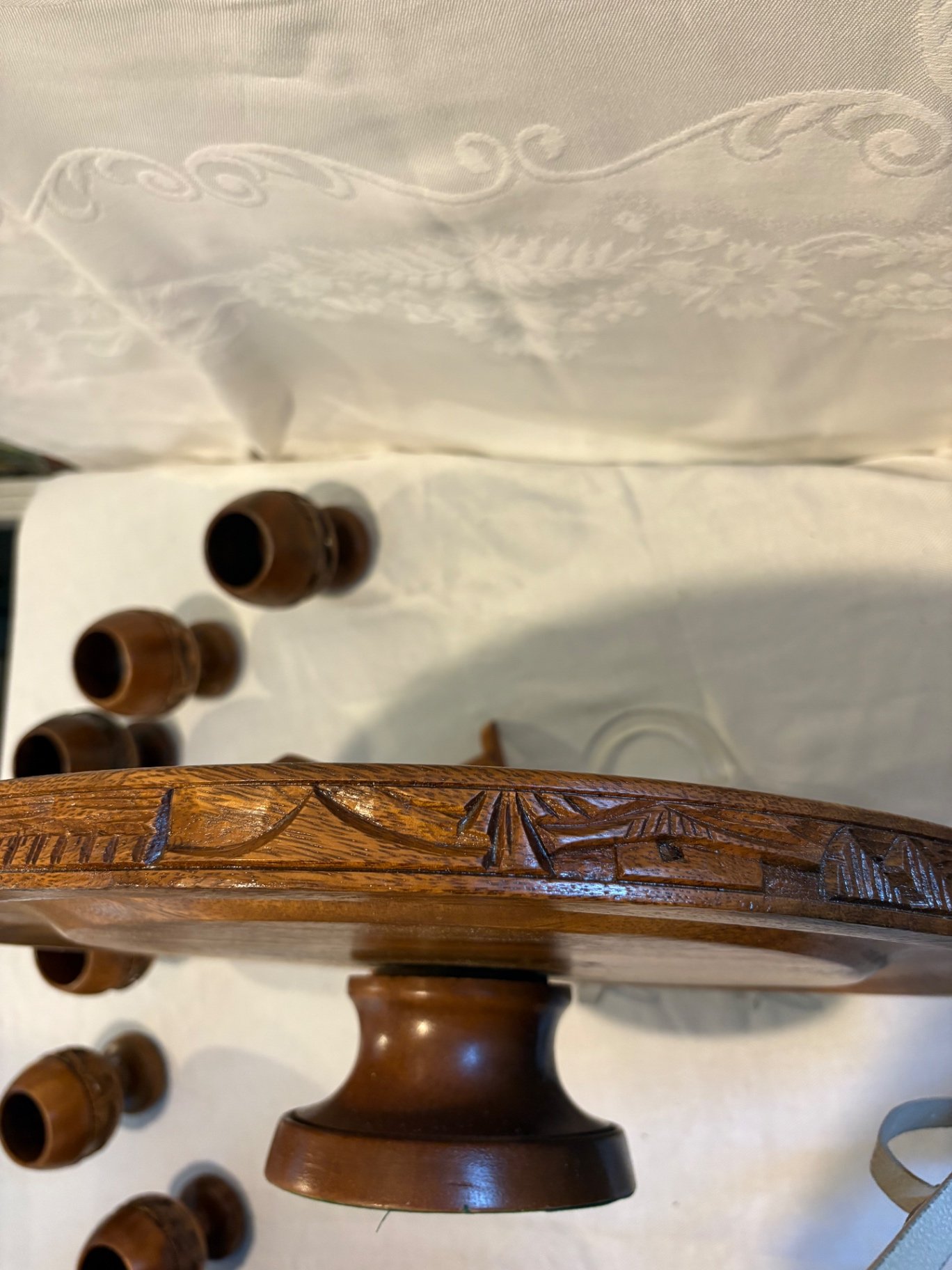 Tiki Style Monkey Pod Wooden Carved Punch Bowl Set  - image 4 of 6