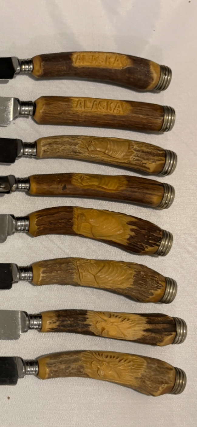 Vintage Solingen Carved Stag Antler  Steak Knives , “Alaska” Theme - image 5 of 7