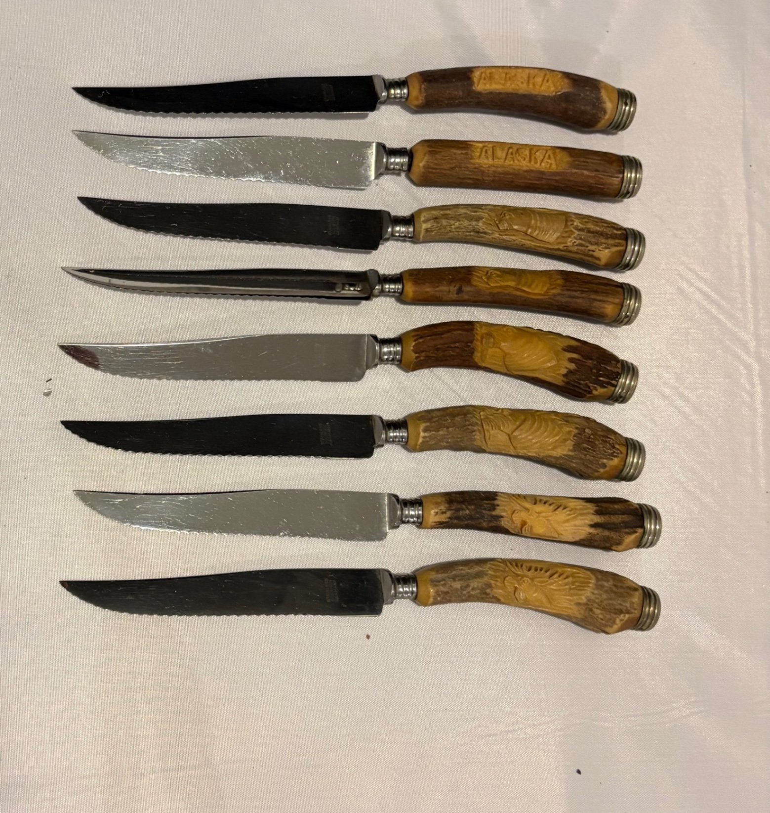Vintage Solingen Carved Stag Antler  Steak Knives , “Alaska” Theme - image 2 of 7