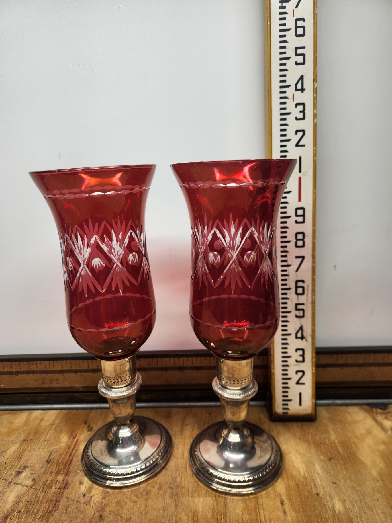 Sterling Silver & Cut Cranberry Glass Candle Holders - image 12 of 12