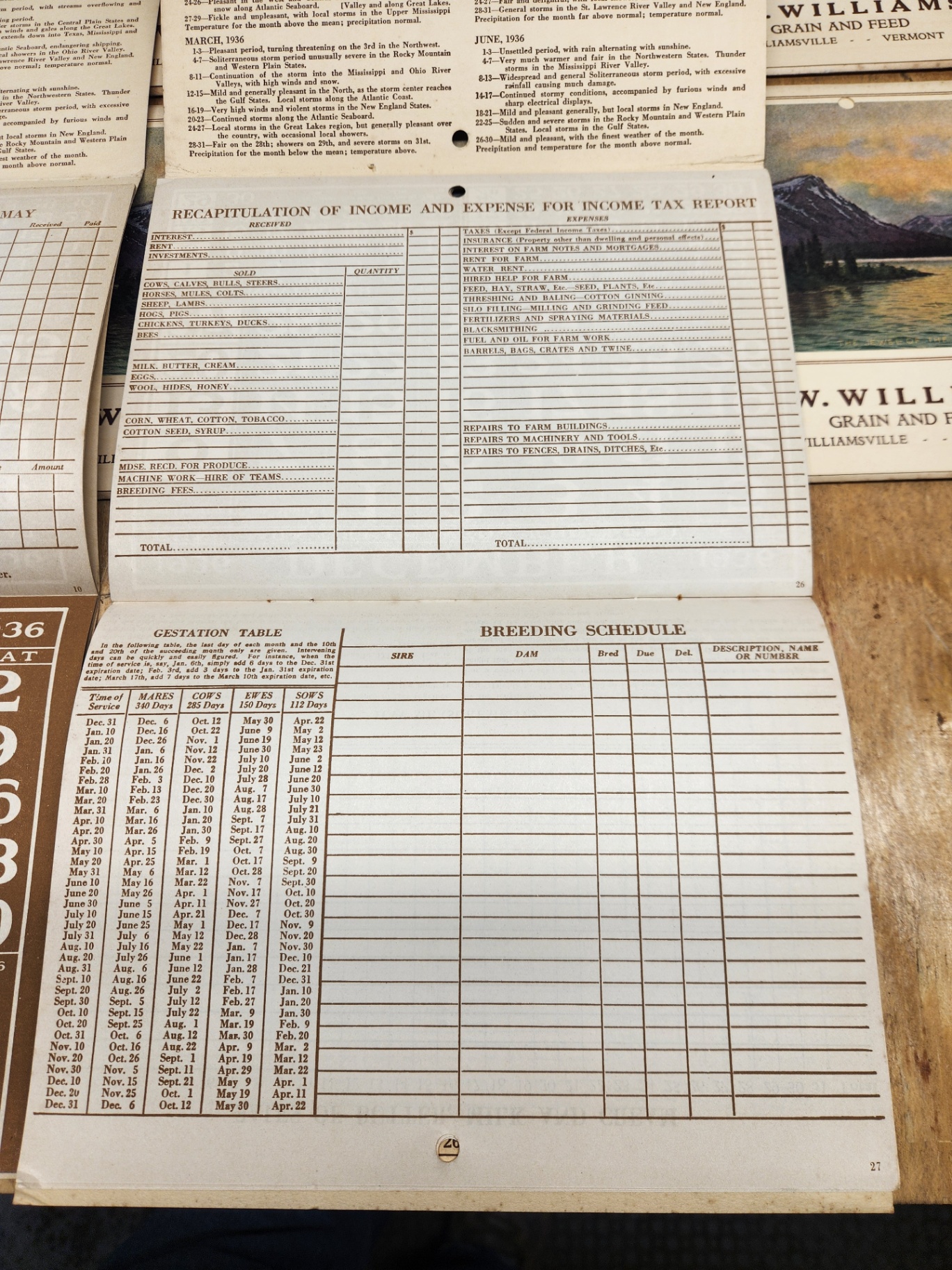 J.W. Williams 1936 Grain And Feed Williamsville Vermont Calendars - image 7 of 11