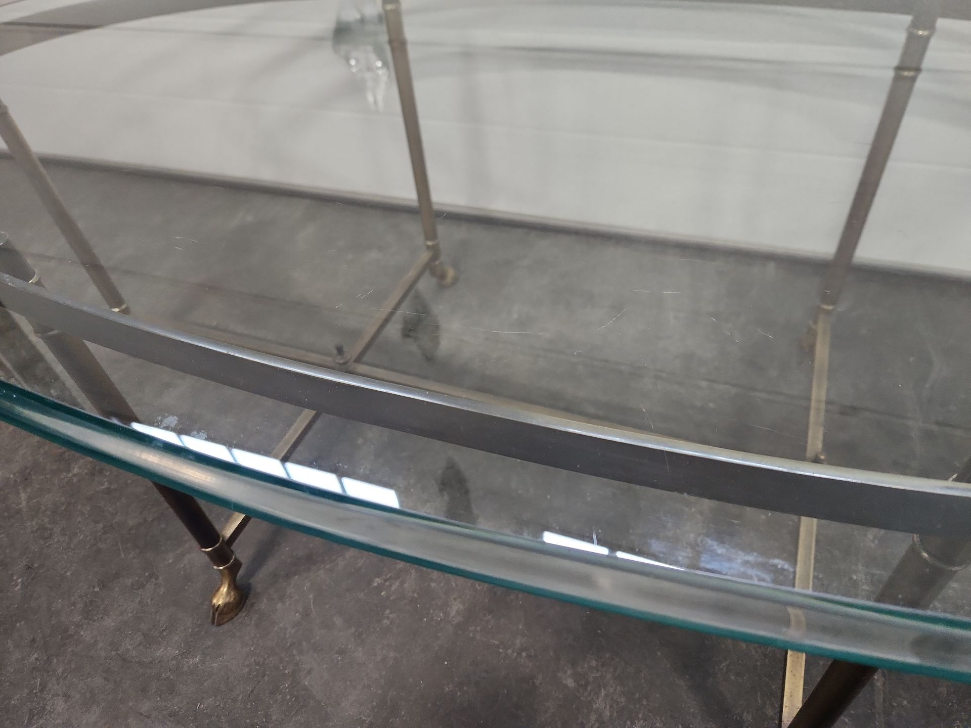 Mid-century Brass & Glass Oval Coffee Table - image 5 of 19