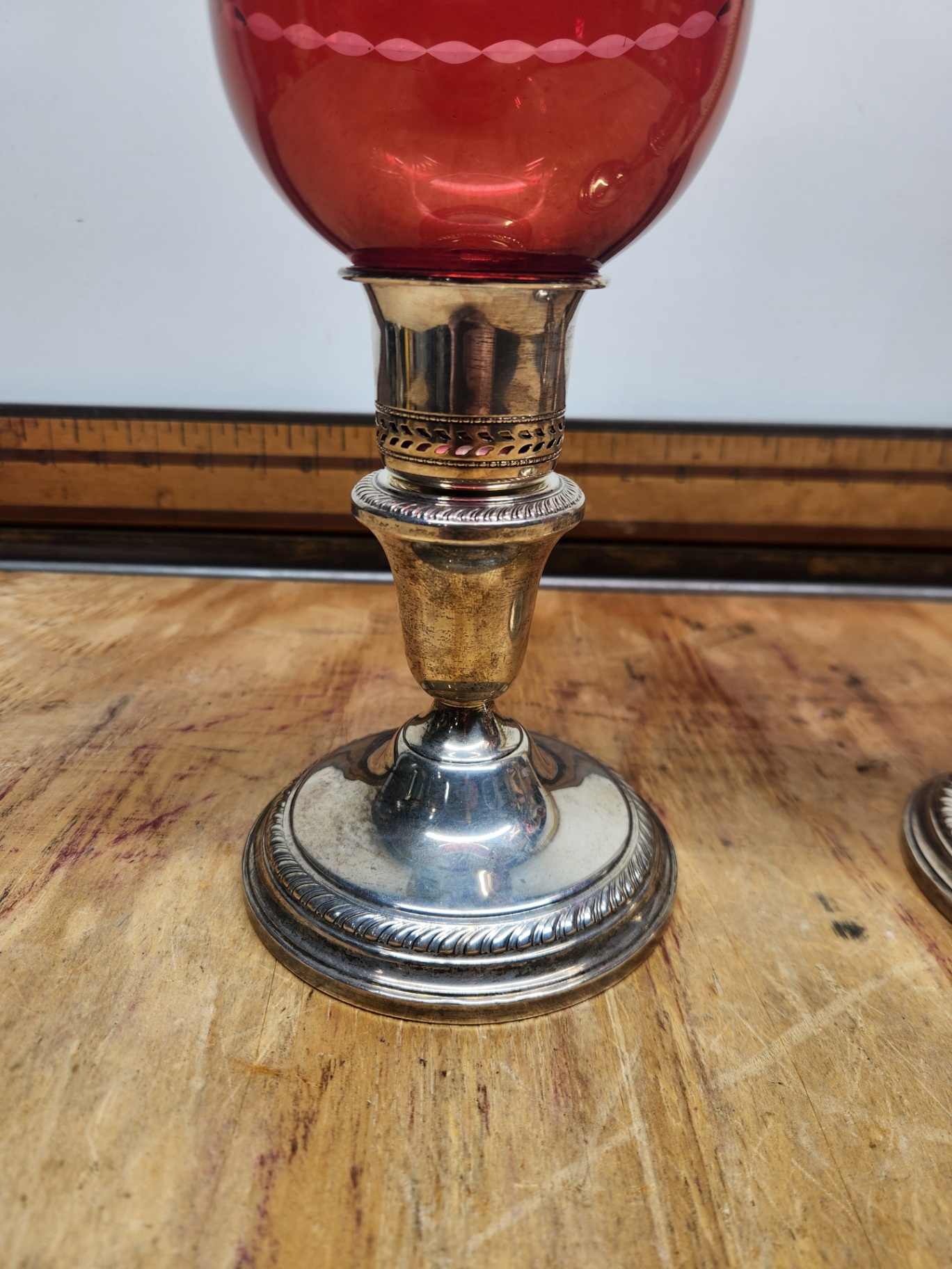 Sterling Silver & Cut Cranberry Glass Candle Holders - image 3 of 12