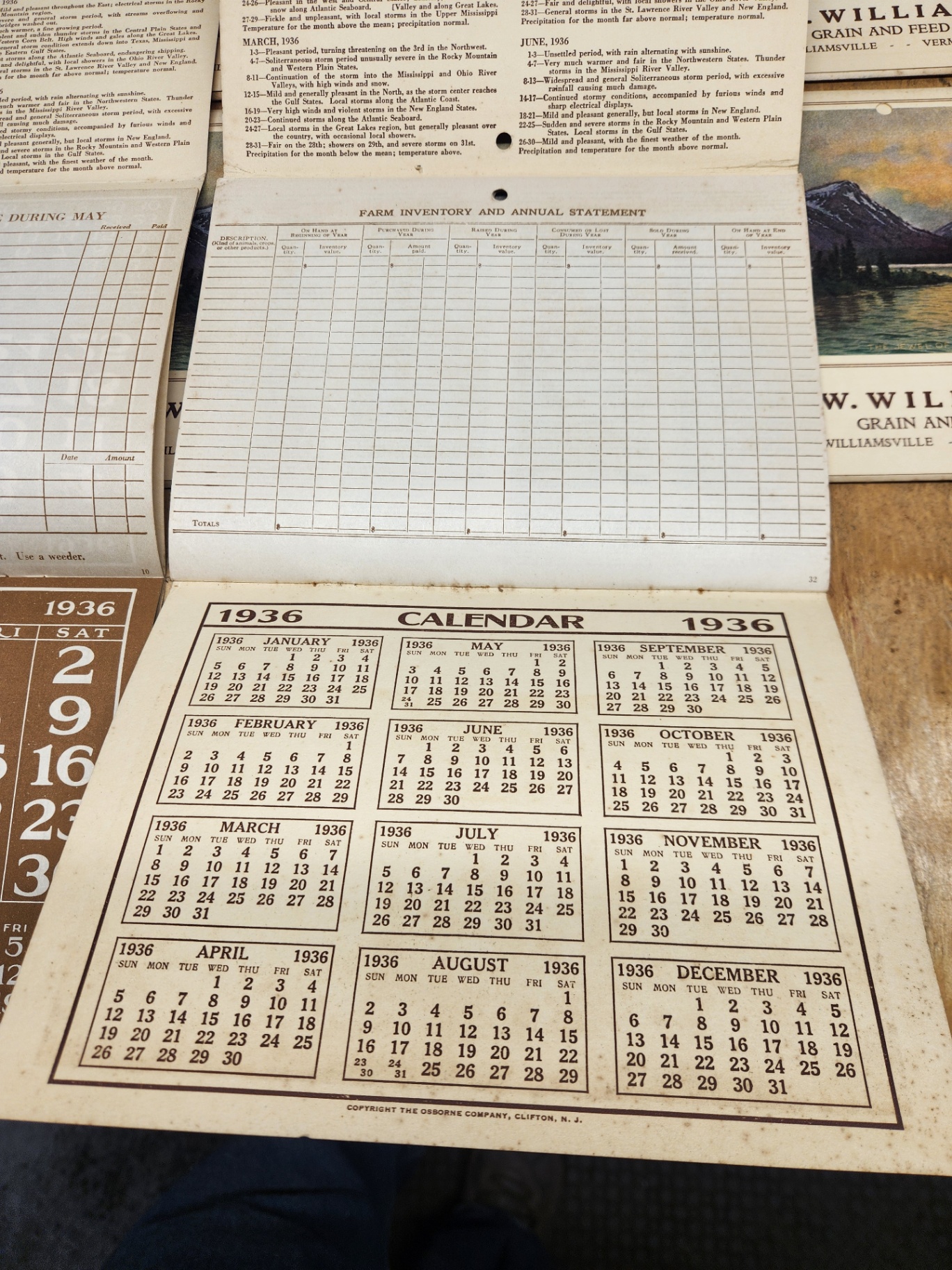 J.W. Williams 1936 Grain And Feed Williamsville Vermont Calendars - image 10 of 11