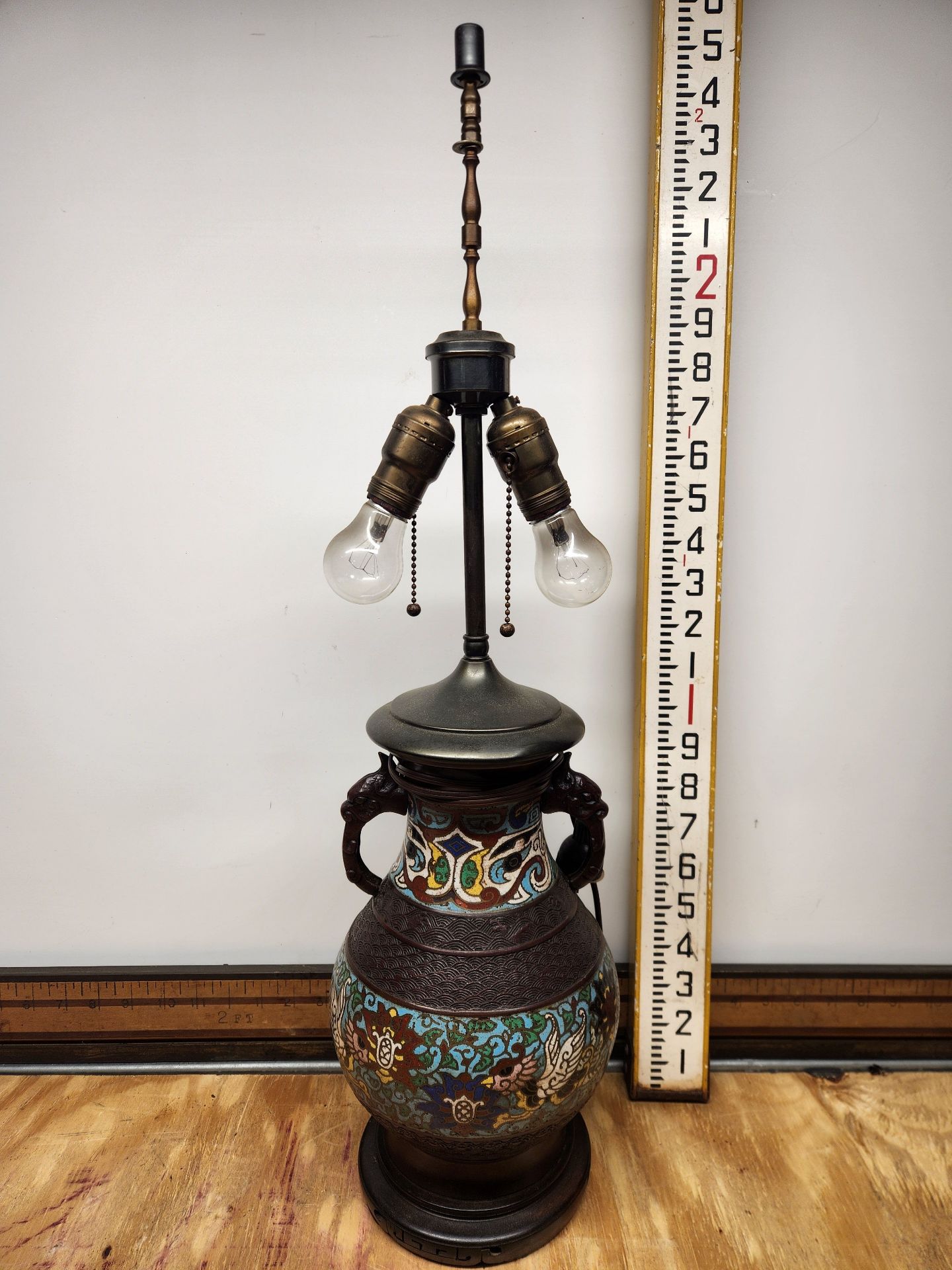 Antique Cloisonne Champleve Enamel Lamp With Figural Handles - image 1 of 11