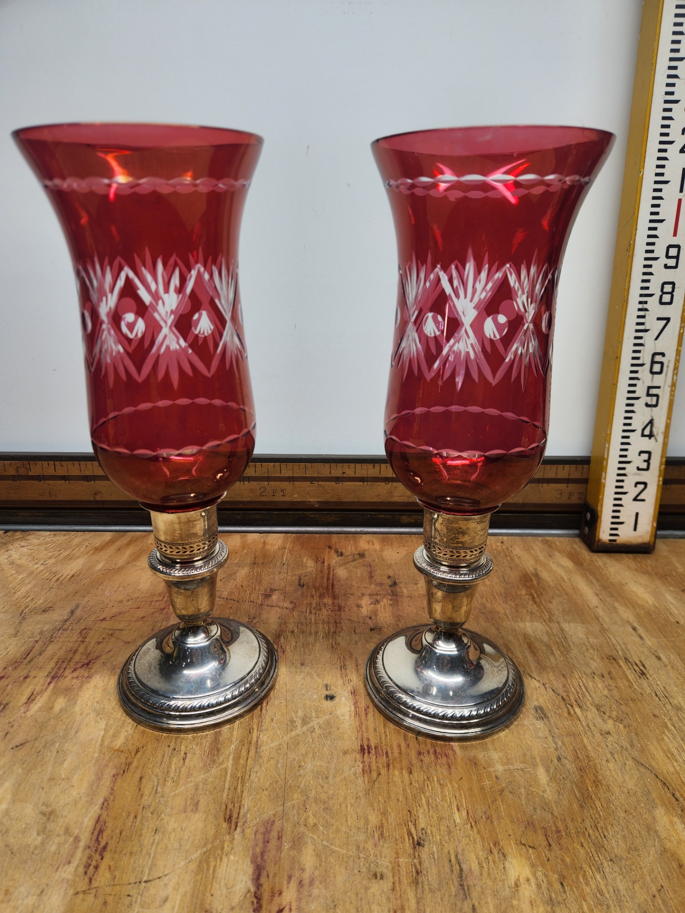 Sterling Silver & Cut Cranberry Glass Candle Holders - image 1 of 12