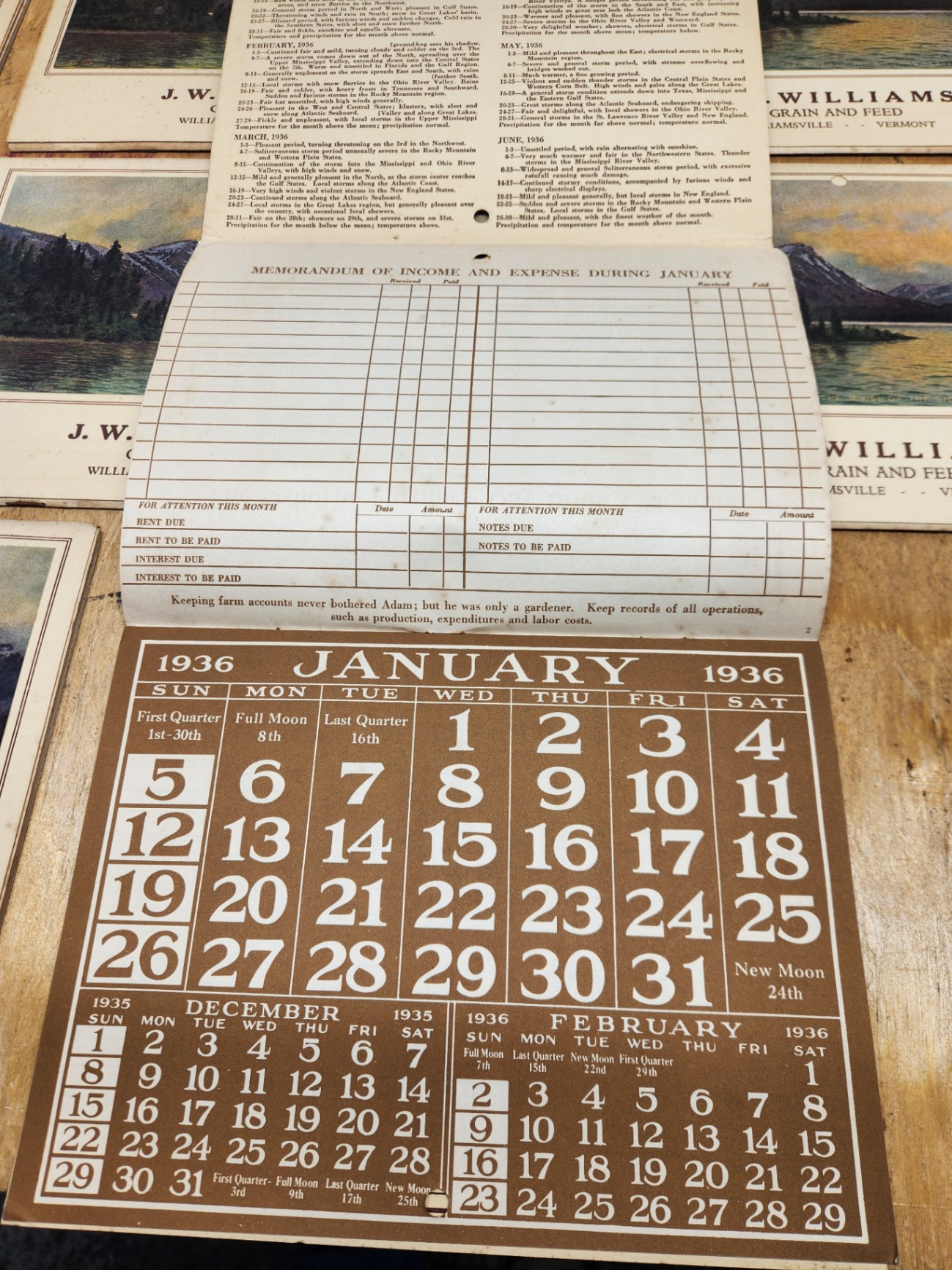 J.W. Williams 1936 Grain And Feed Williamsville Vermont Calendars - image 5 of 11