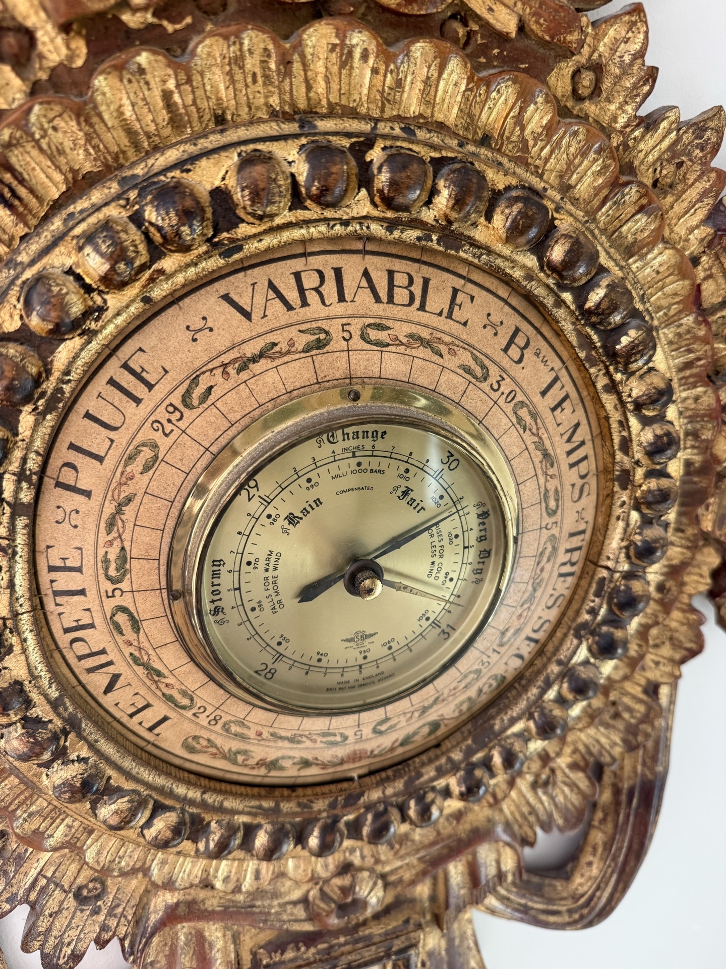 Pino de Luca Antique Ornate Giltwood Wall Barometer with Thermometer - image 2 of 5