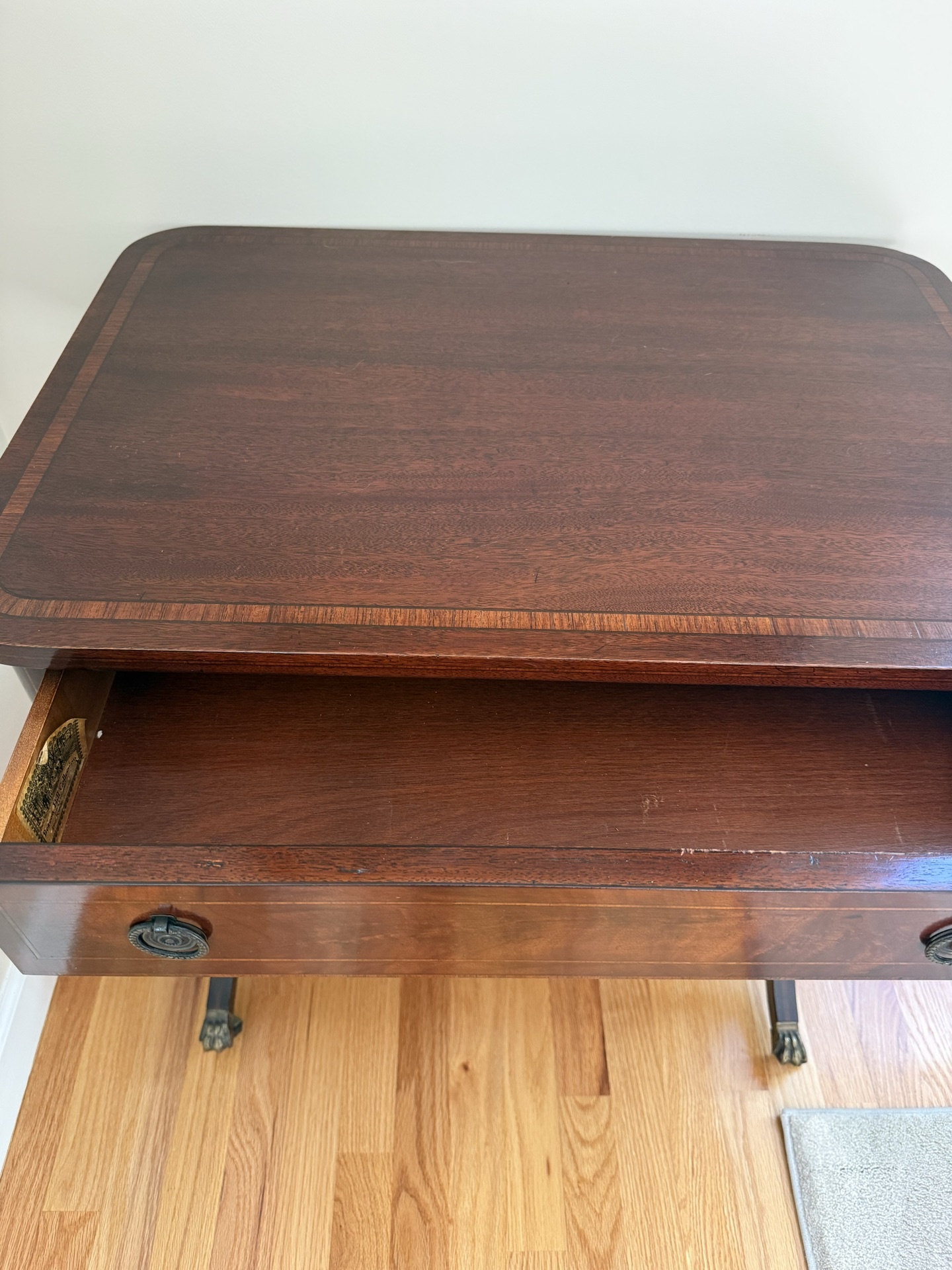 Antique mahogany end table with drawer and shelf - image 4 of 6