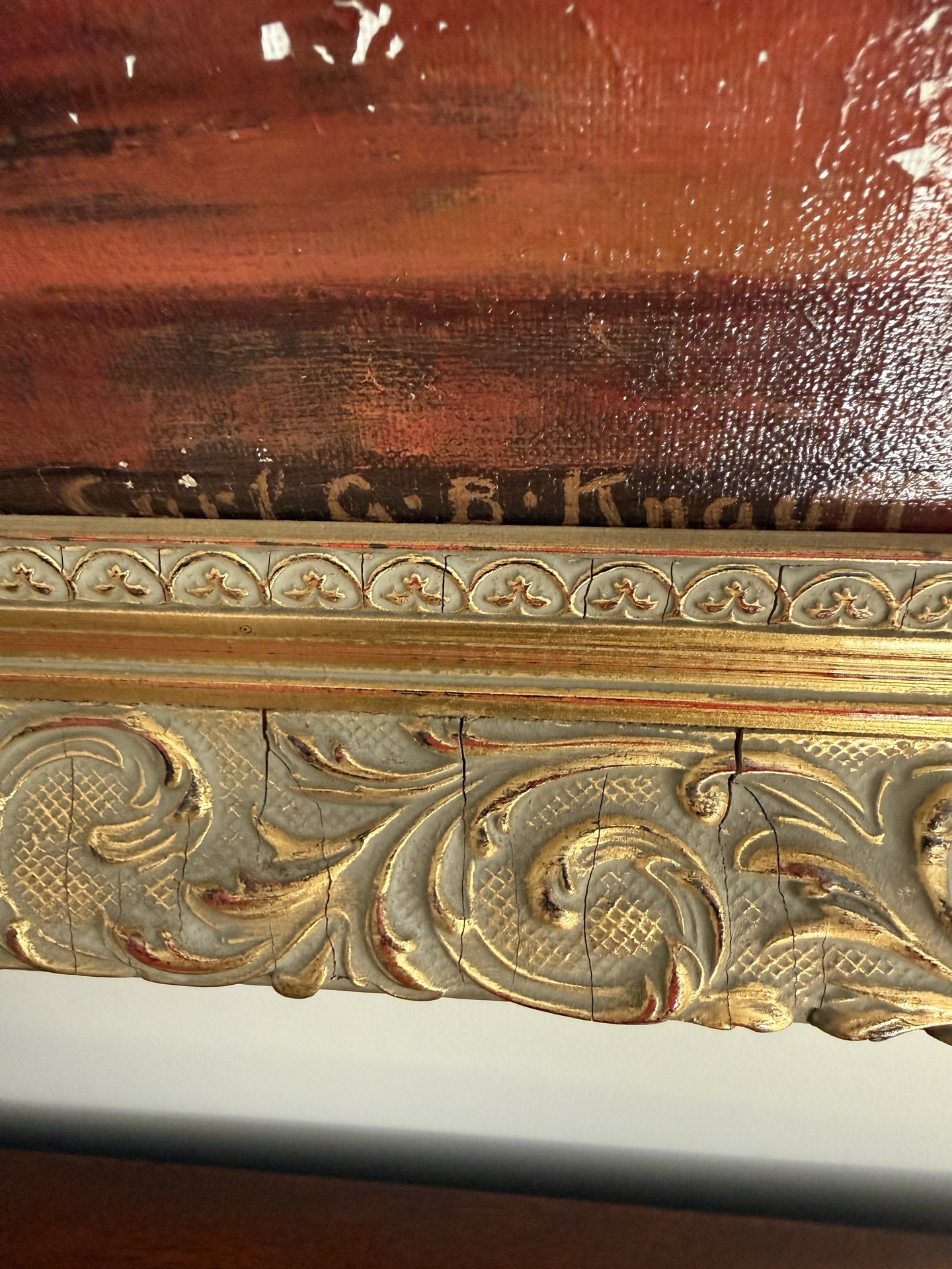 Carl  G b Knouff Framed still-life painting with roses, fruit, and candlestick - image 4 of 5