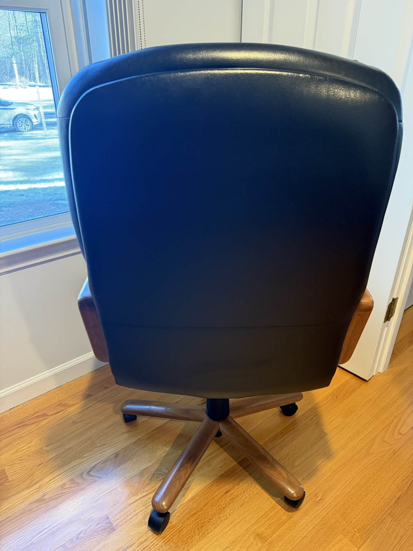 Black Leather Office Chair with Wooden Armrests - image 2 of 3
