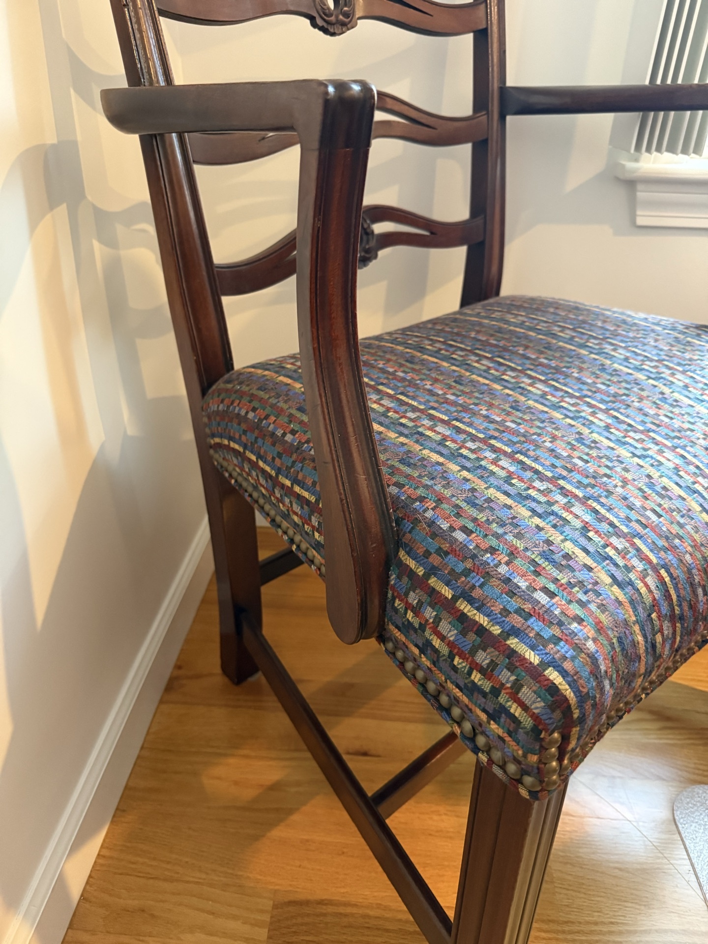 Chippendale-style wooden chair with upholstered patterned seat - image 2 of 3