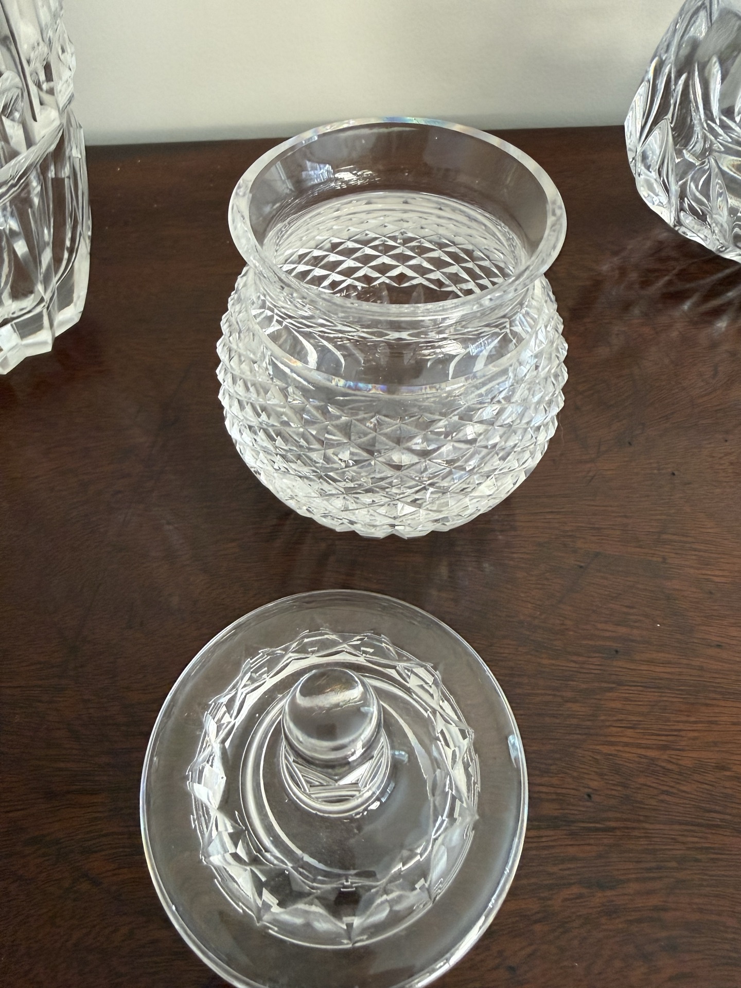 Crystal glassware: Waterford vase, Waterford honey jar with lid, and Gorham dish - image 6 of 7