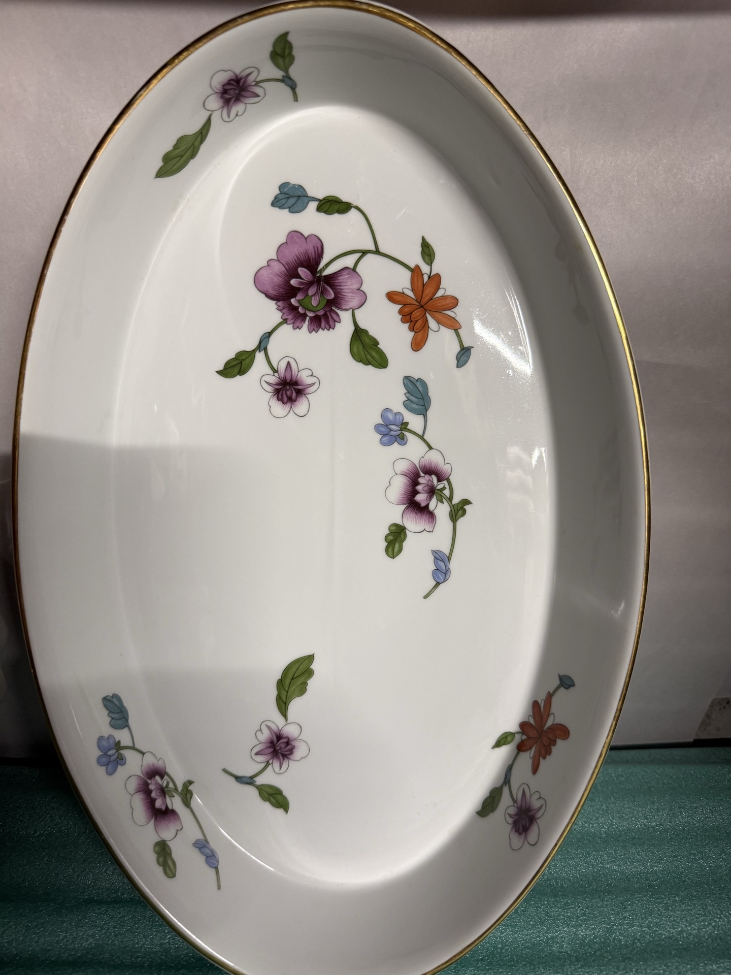 Royal Worcester porcelain dinnerware: round fruit plate and oval floral platter - image 3 of 6