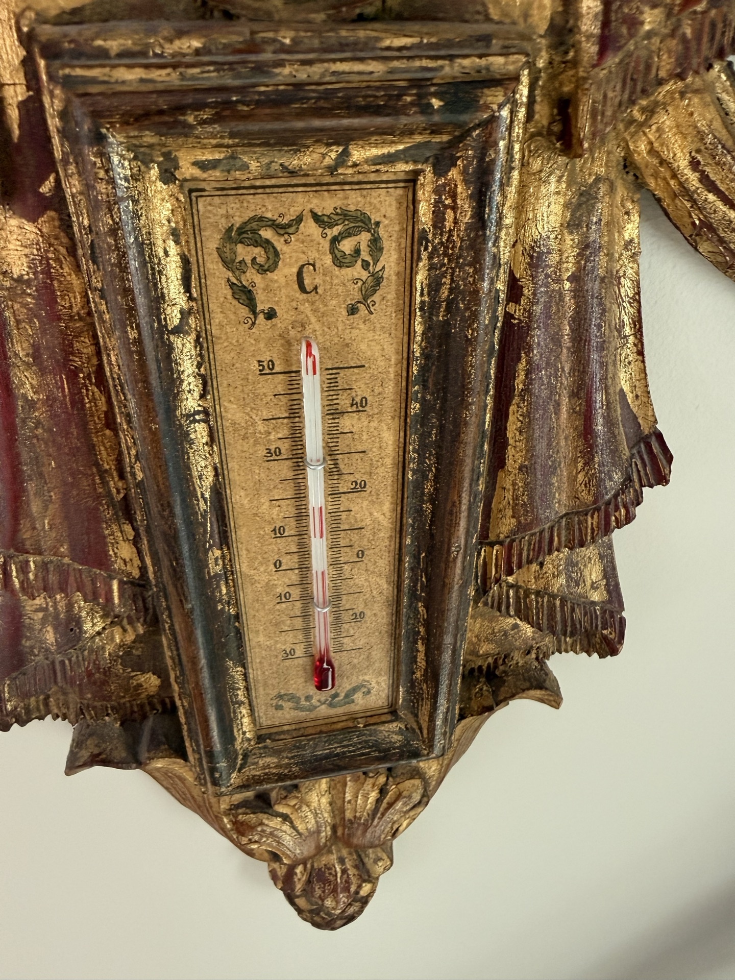 Pino de Luca Antique Ornate Giltwood Wall Barometer with Thermometer - image 3 of 5