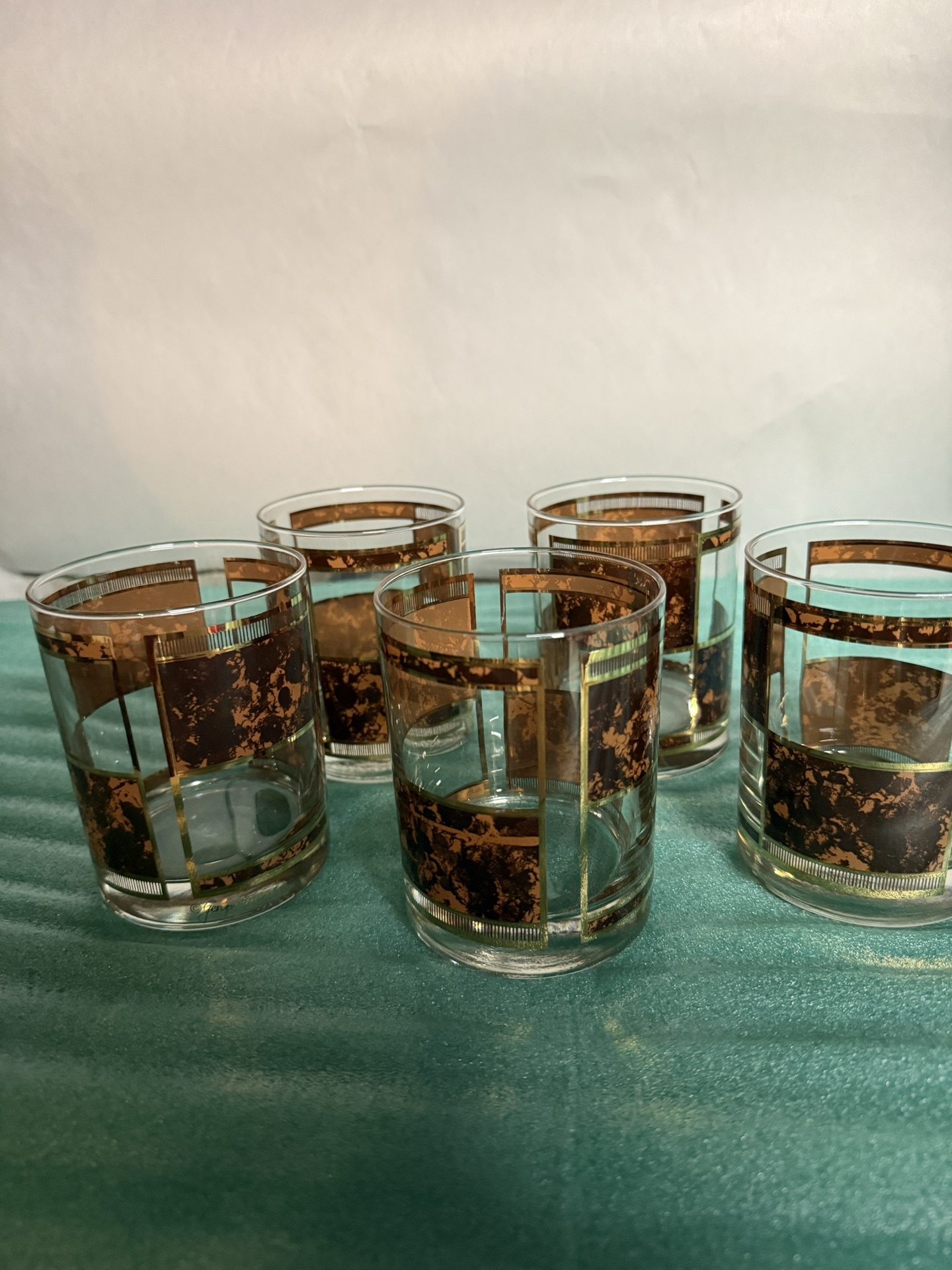 George Briard - Five glass tumblers with copper geometric banding - image 1 of 5