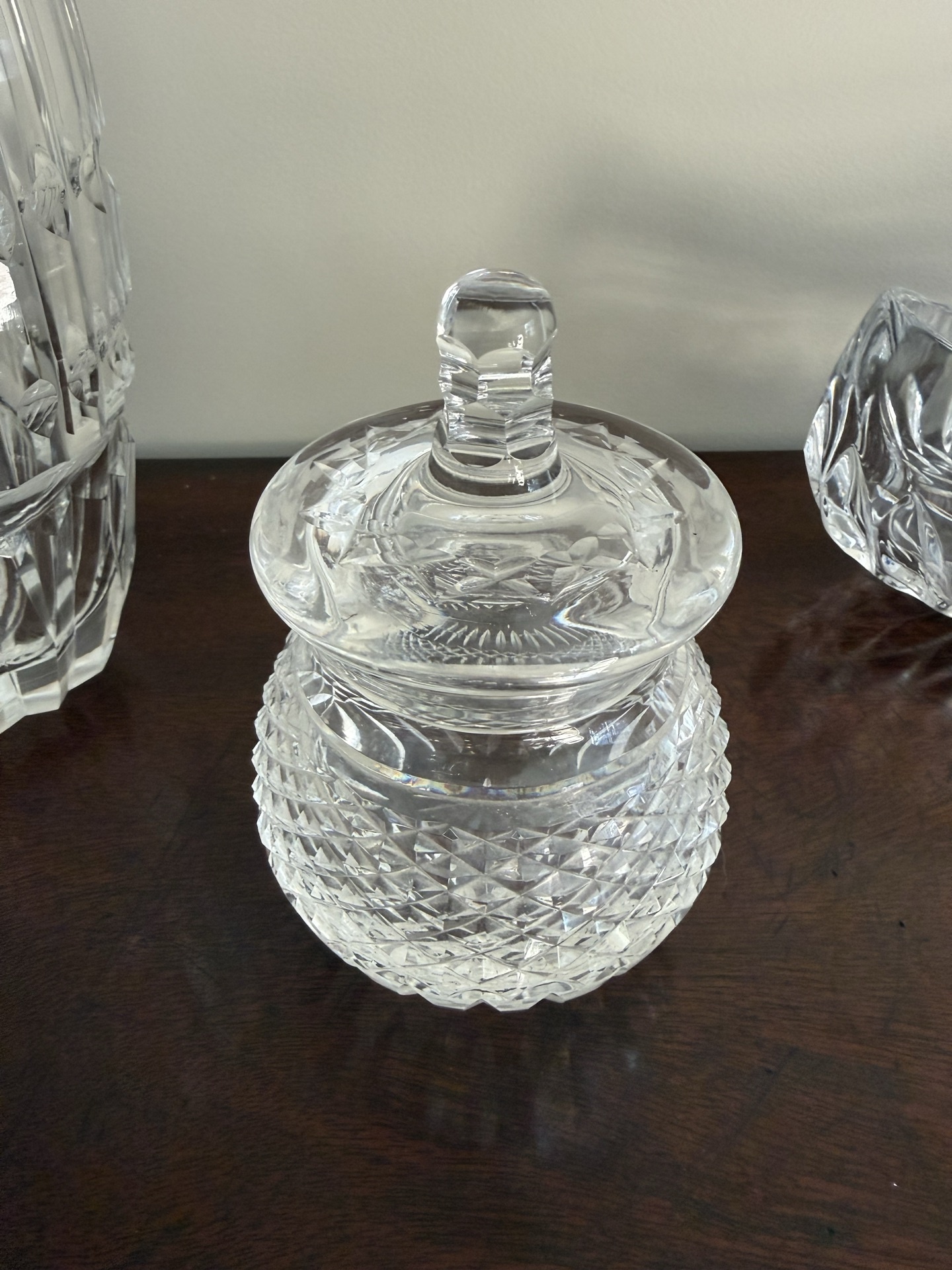 Crystal glassware: Waterford vase, Waterford honey jar with lid, and Gorham dish - image 5 of 7