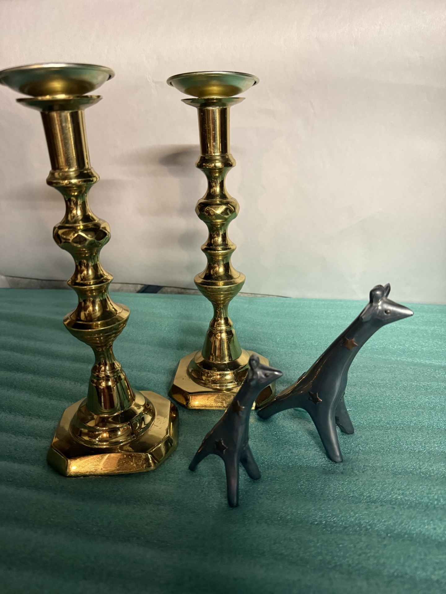 Brass Candlesticks and Metal Giraffe Figurines - image 1 of 6