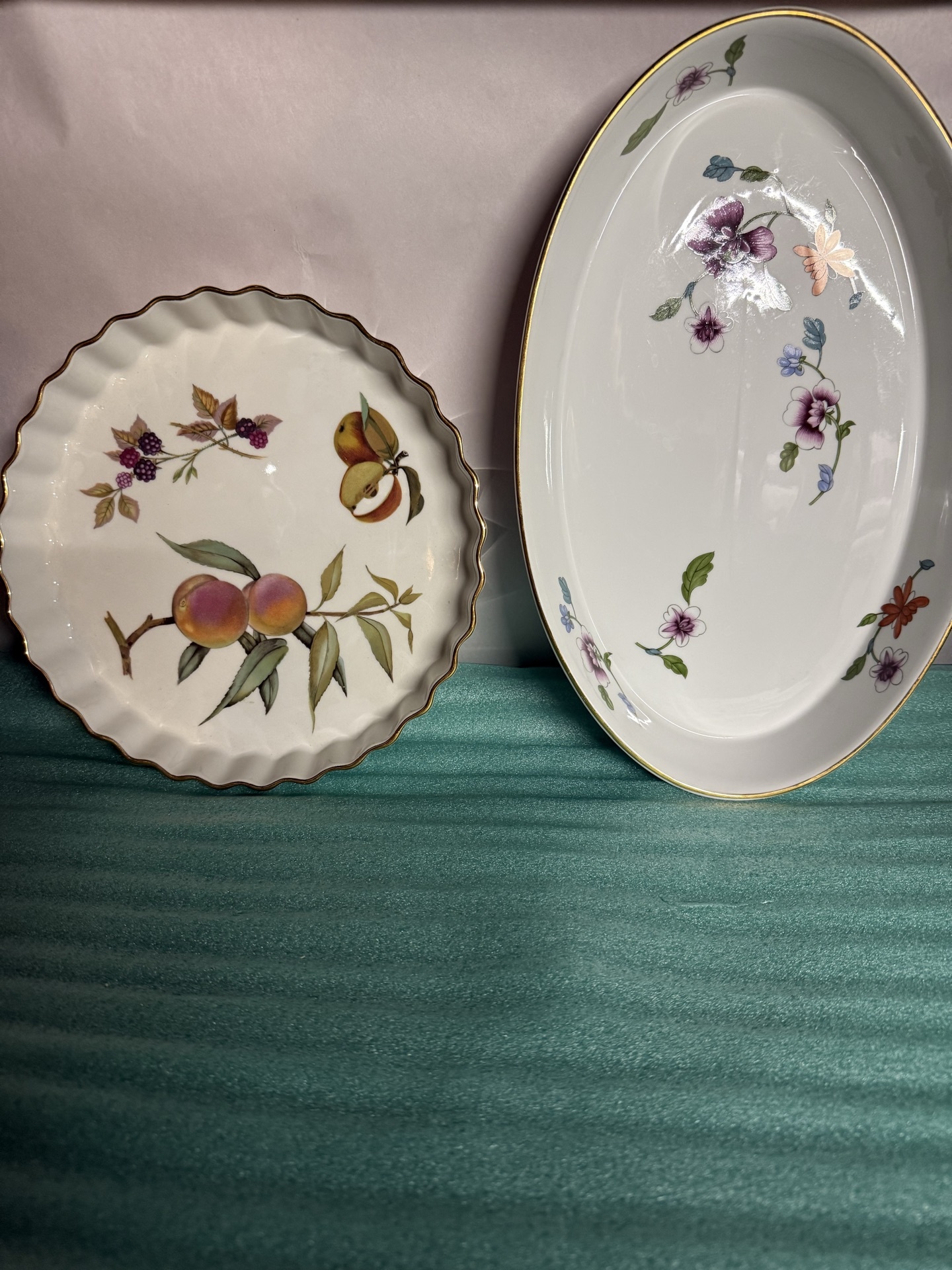 Royal Worcester porcelain dinnerware: round fruit plate and oval floral platter - image 1 of 6
