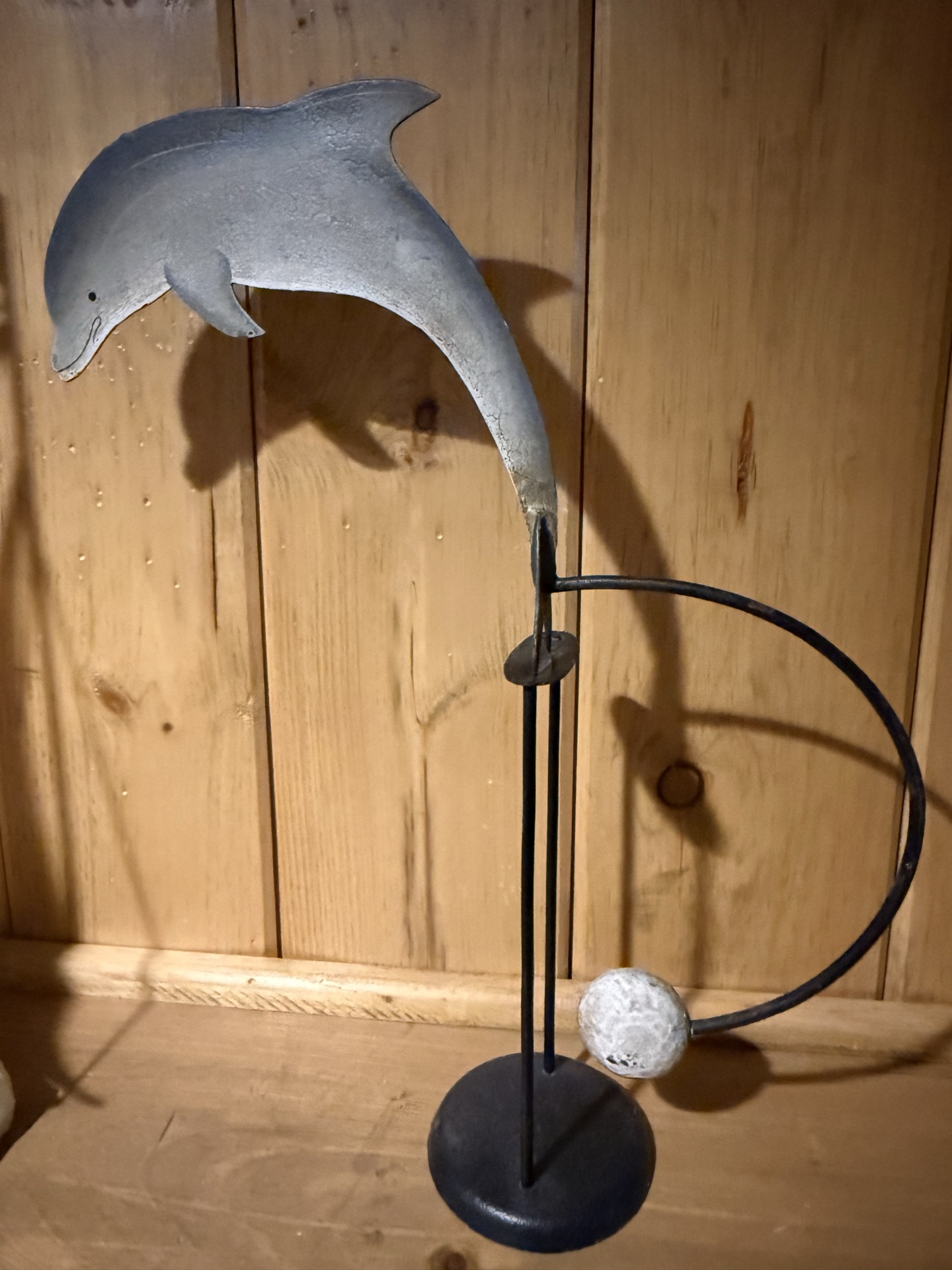 Abstract metal ring sculpture and dolphin figurine sculptures - image 3 of 5