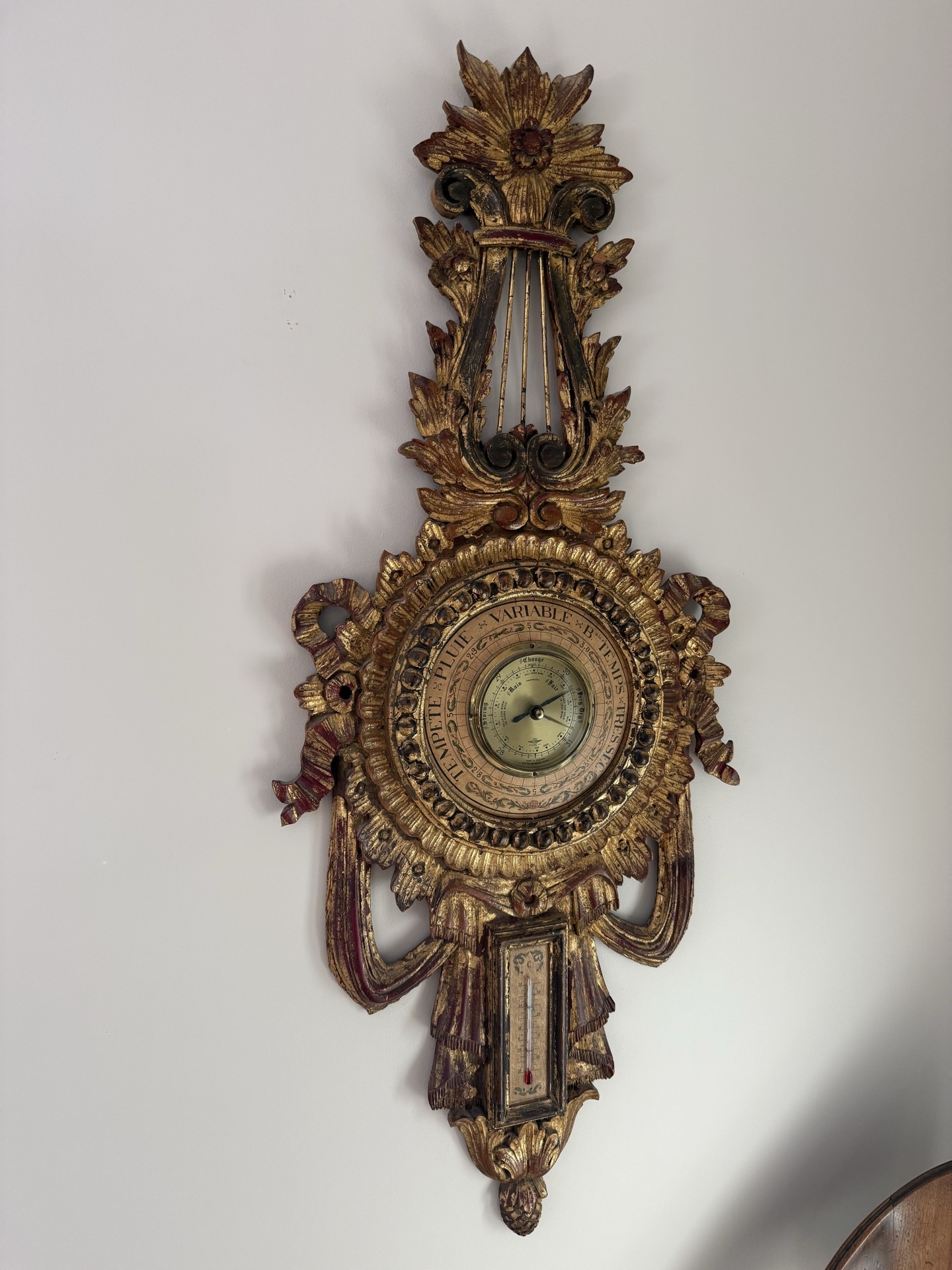Pino de Luca Antique Ornate Giltwood Wall Barometer with Thermometer - image 1 of 5