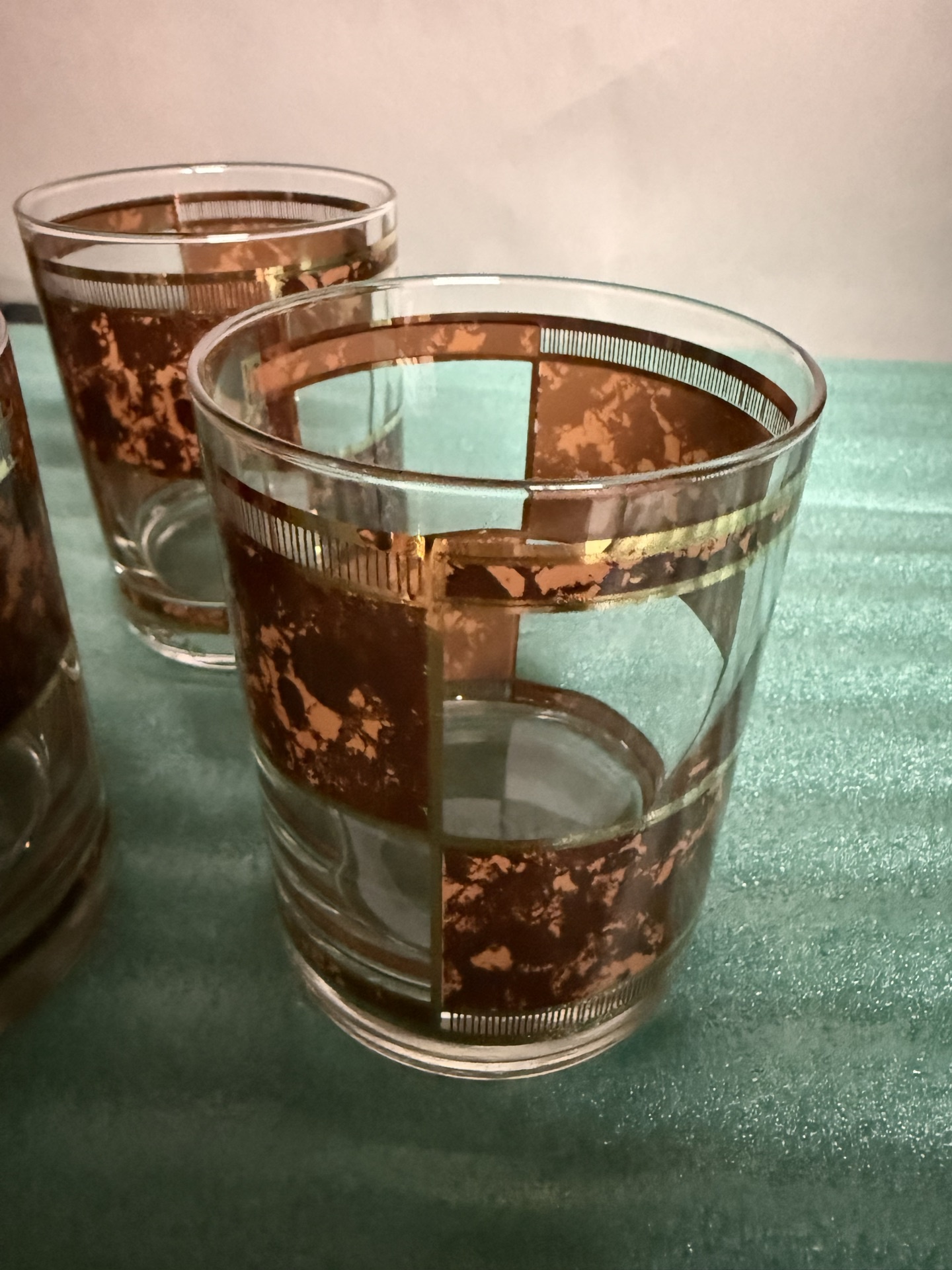 George Briard - Five glass tumblers with copper geometric banding - image 3 of 5