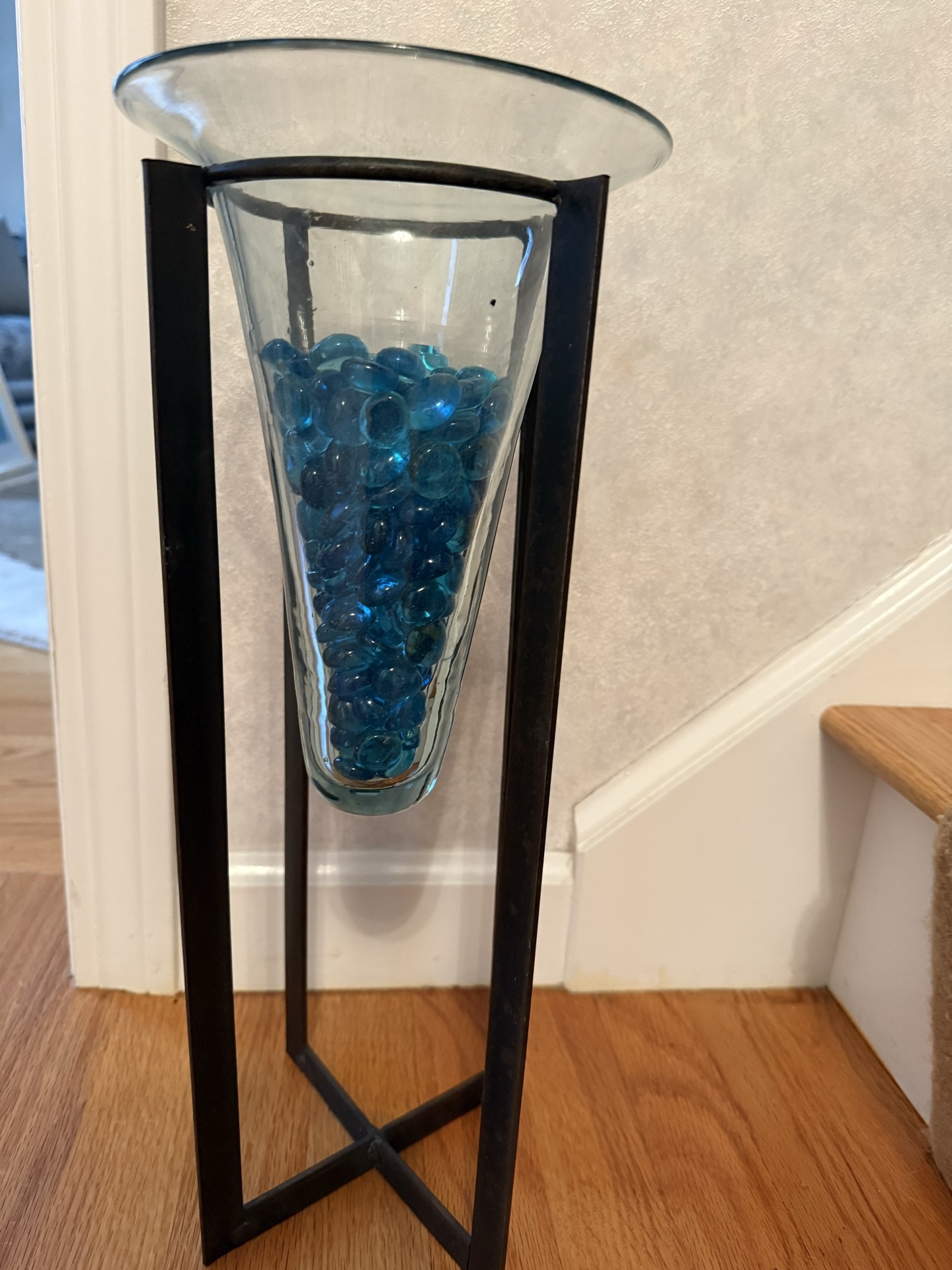 Blue glass bead decorative cone on metal stand 17" - image 1 of 4