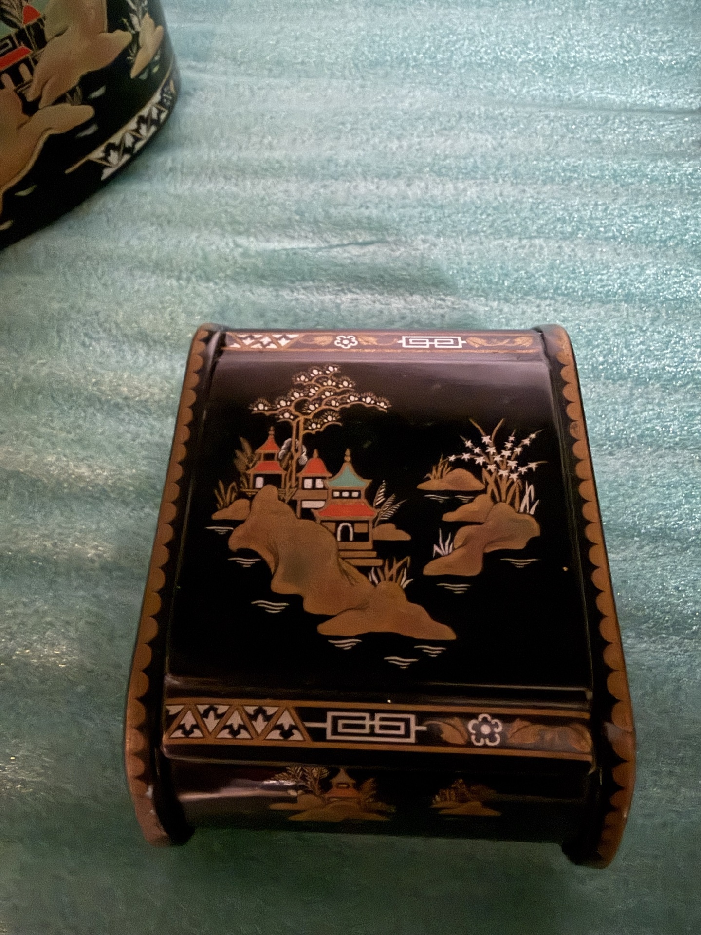 China Gardens black lacquer desk basket and cachepot - image 2 of 6