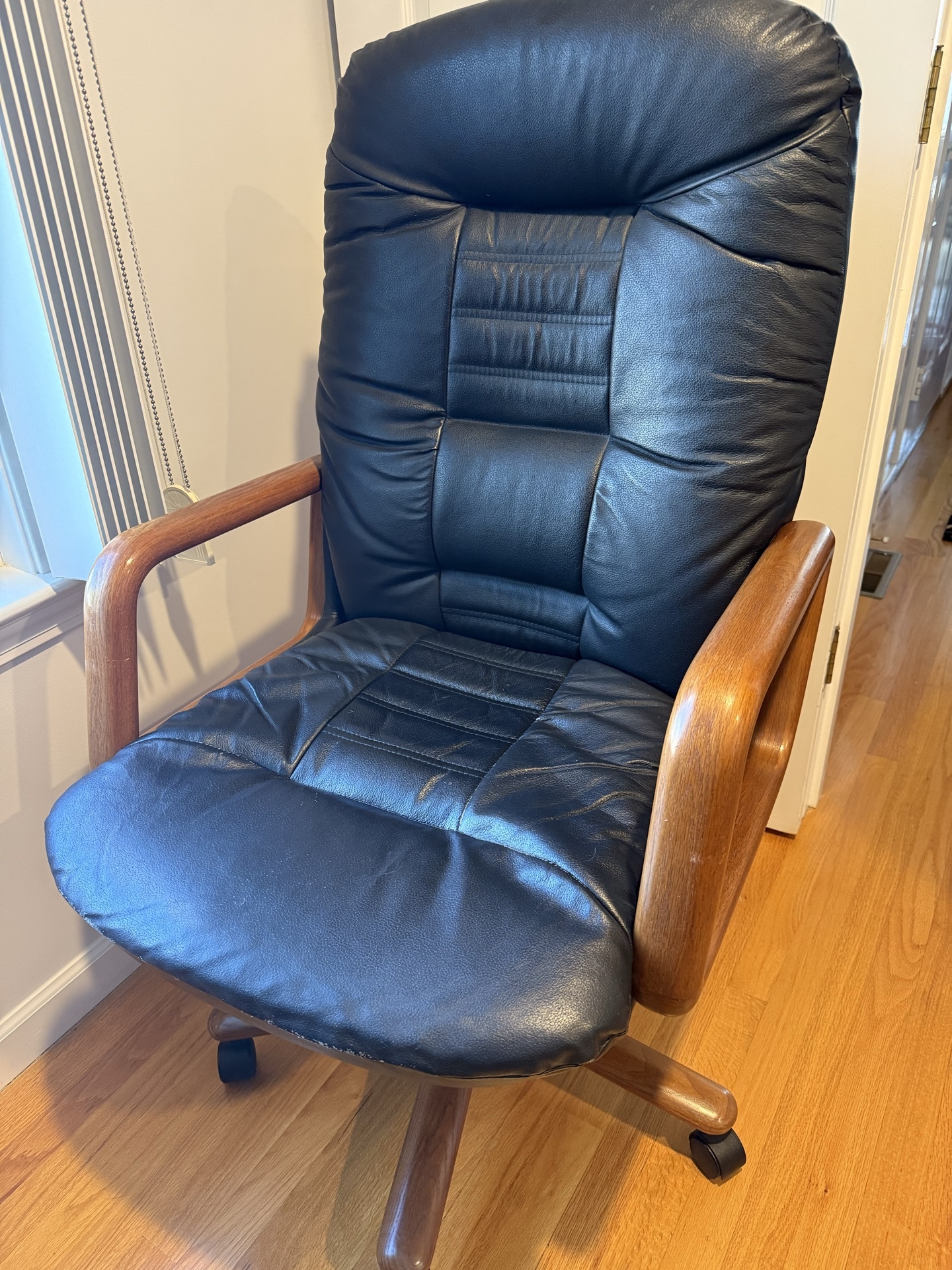 Black Leather Office Chair with Wooden Armrests - image 1 of 3