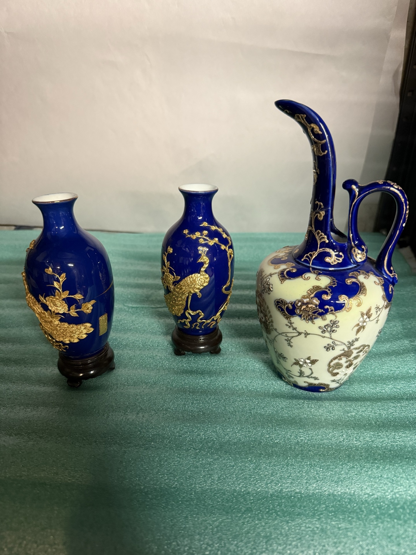 Blue and cobalt porcelain vases and ewer with gold gilt - image 1 of 5