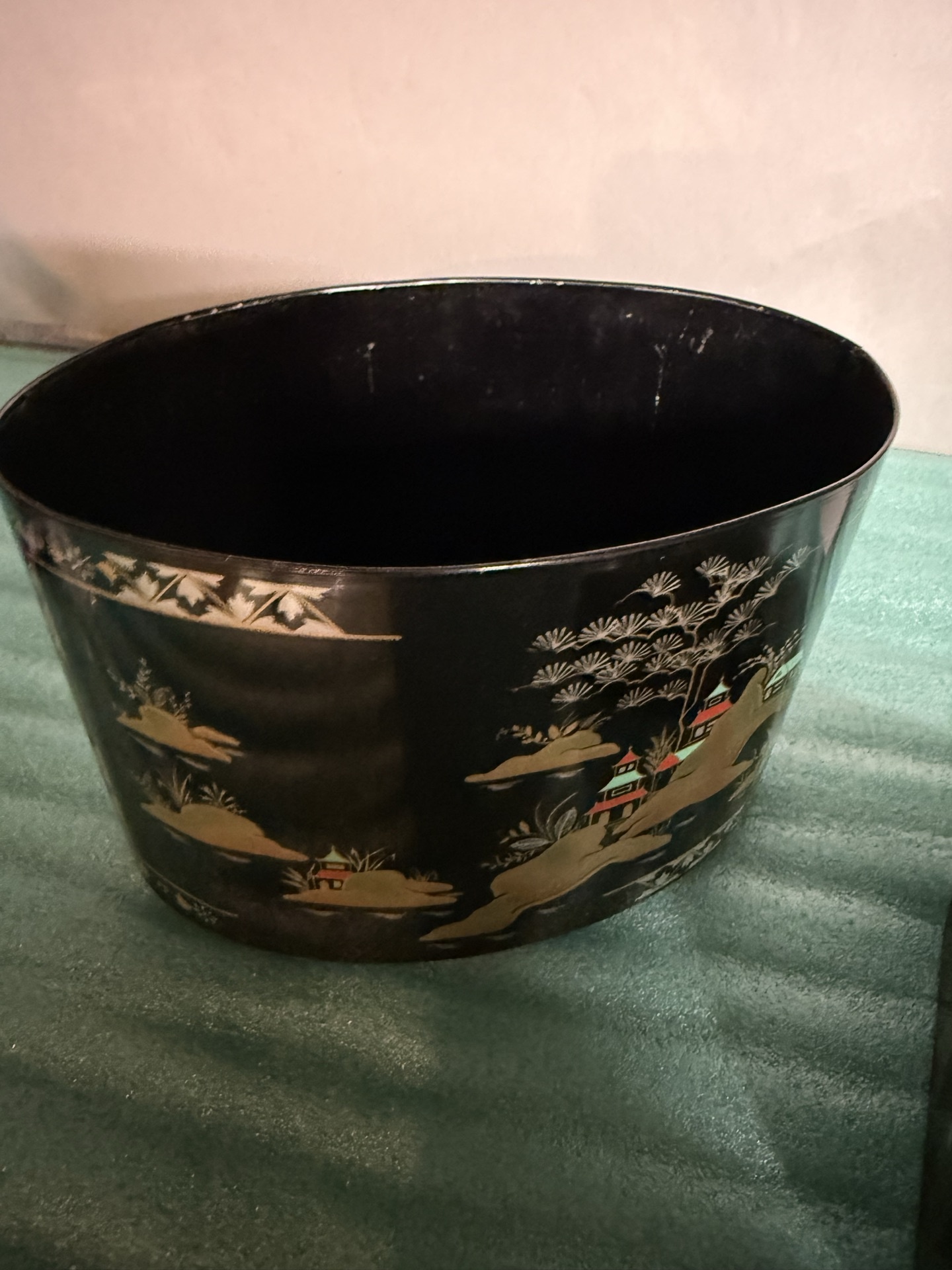 China Gardens black lacquer desk basket and cachepot - image 4 of 6