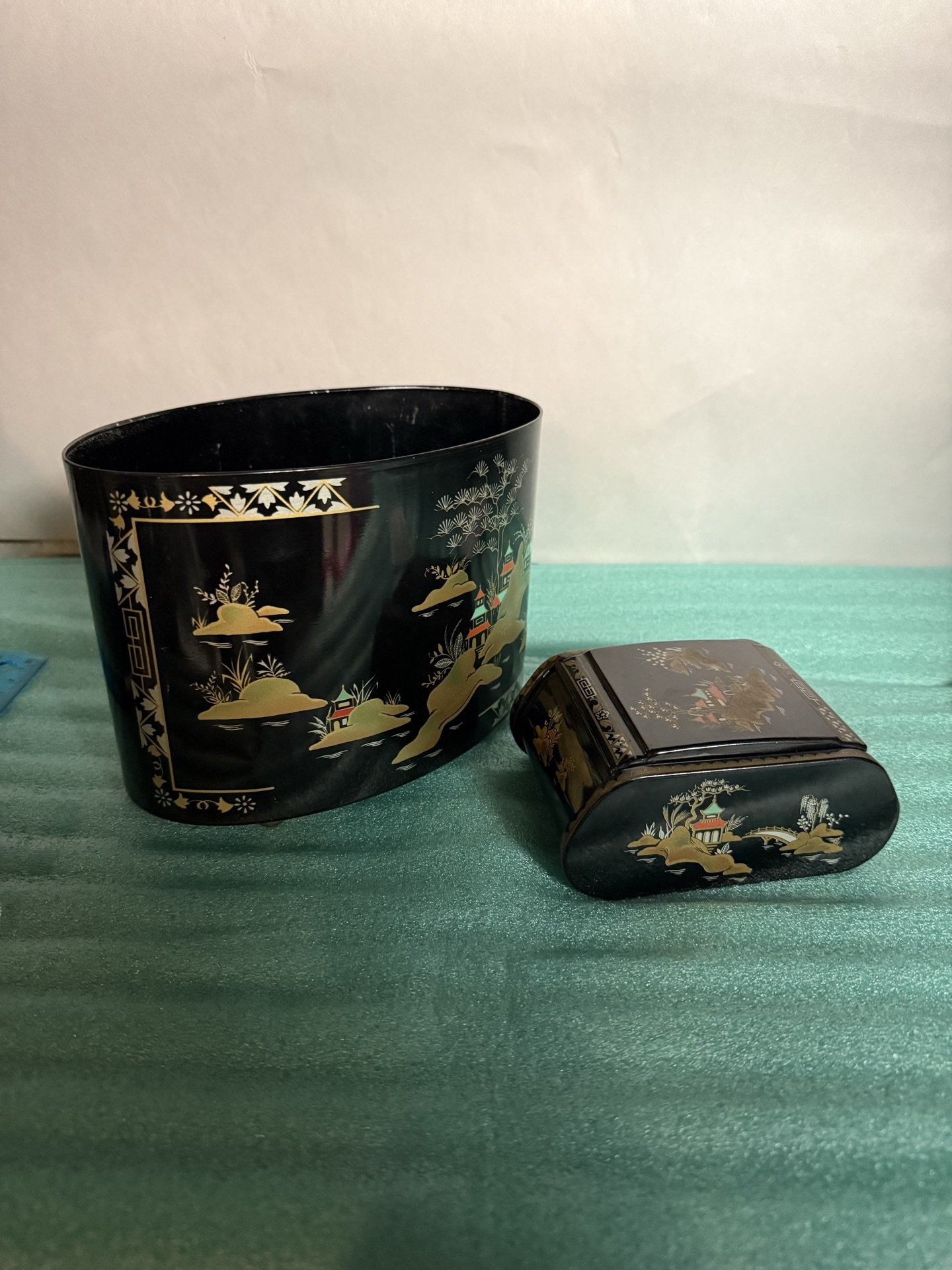China Gardens black lacquer desk basket and cachepot - image 1 of 6