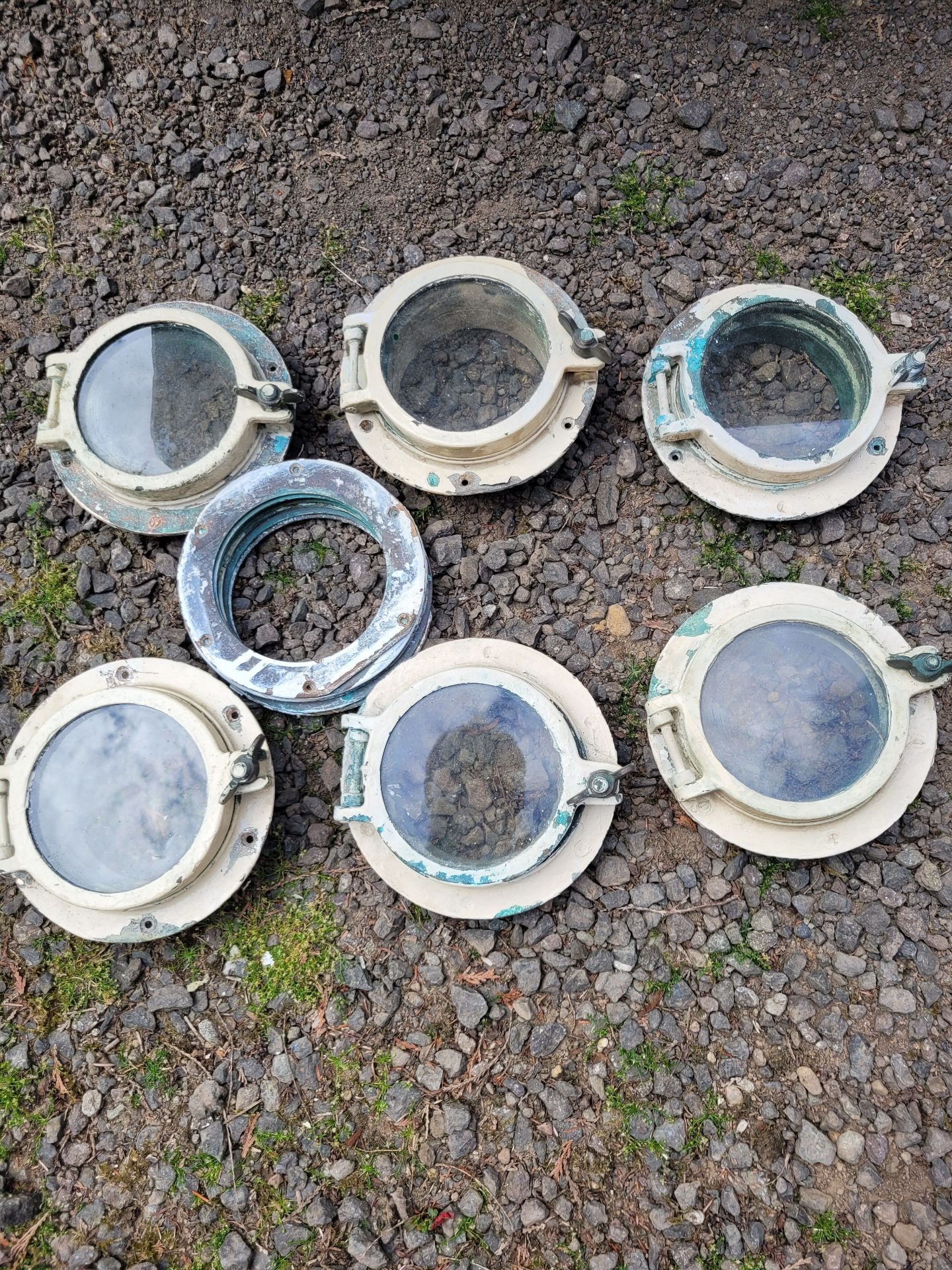 Six Bronze Antique Porthole Windows. - image 1 of 9