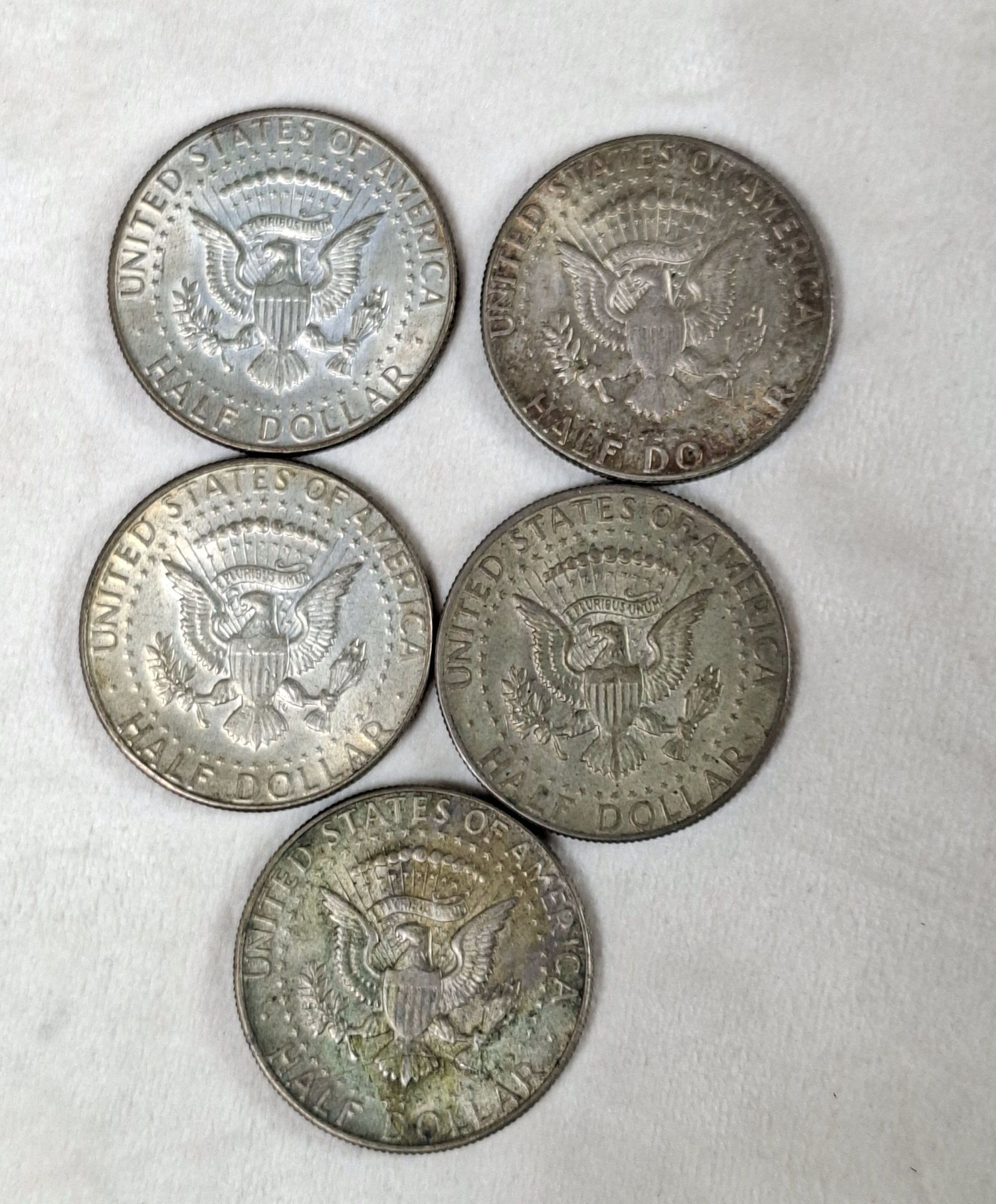 Five Kennedy Half Dollar Coins, 40% SILVER 1967,68,69 - image 1 of 4