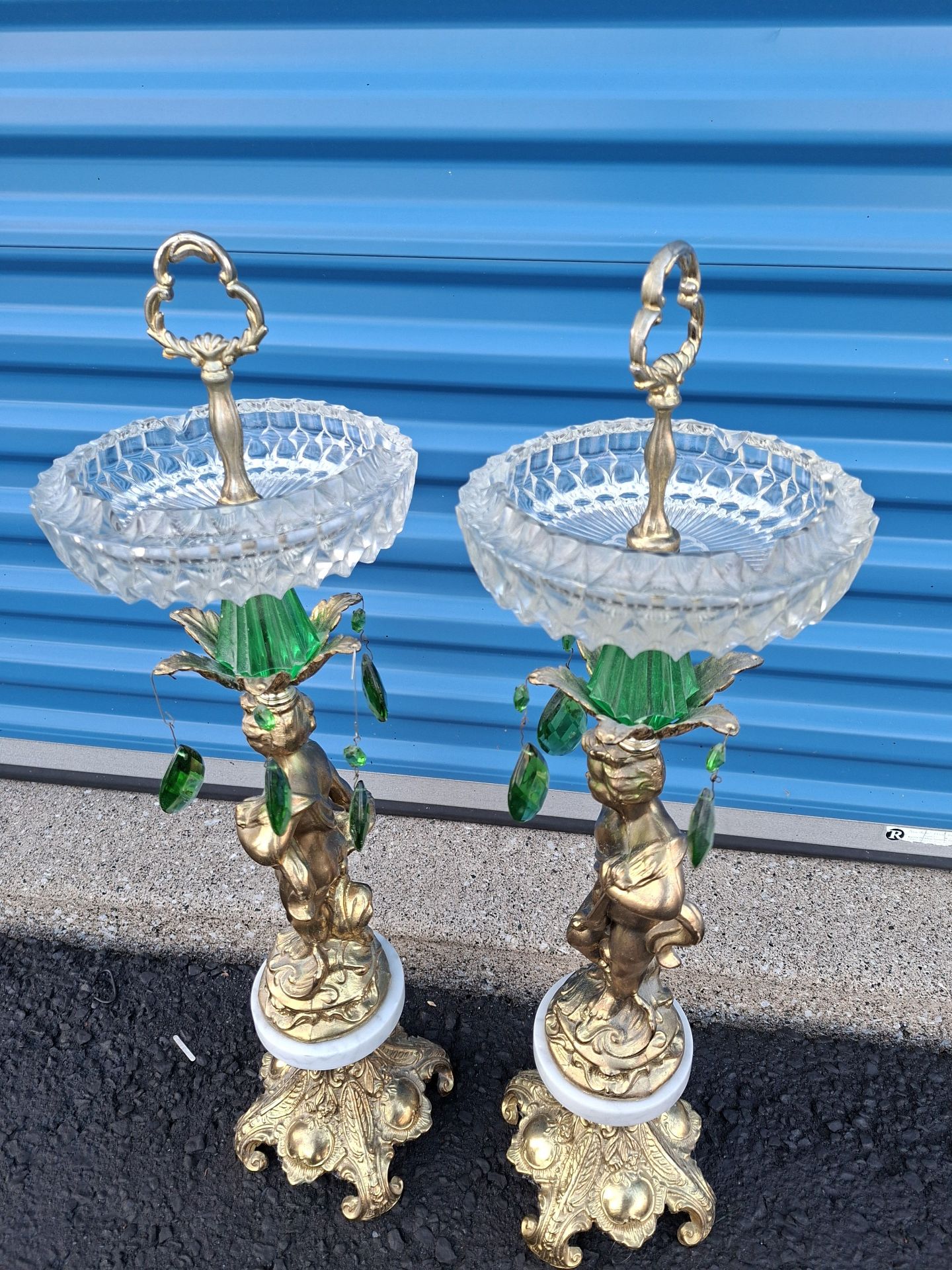 Pair of Ornate Cherub Crystal Compotes, Ashtrays - image 5 of 9