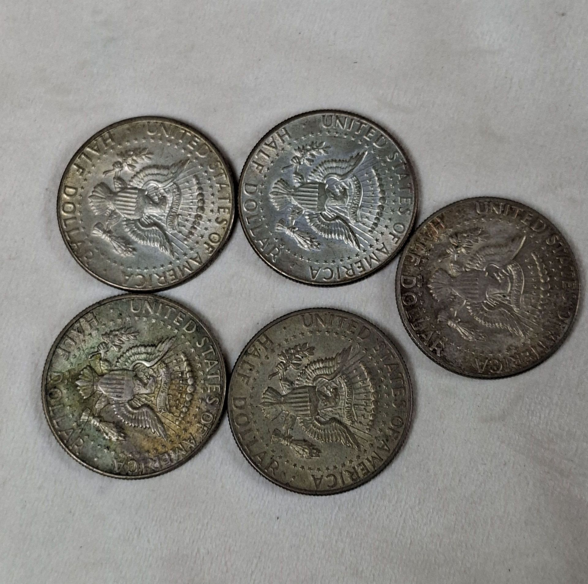 Five Kennedy Half Dollar Coins, 40% SILVER 1967,68,69 - image 2 of 4